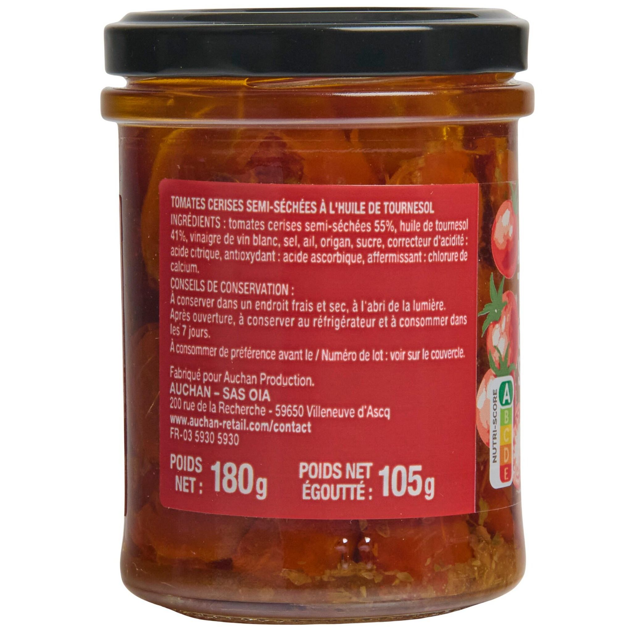 Voir la diapositive 4 : AUCHAN Tomates cerises semi-séchées en sachet 180g