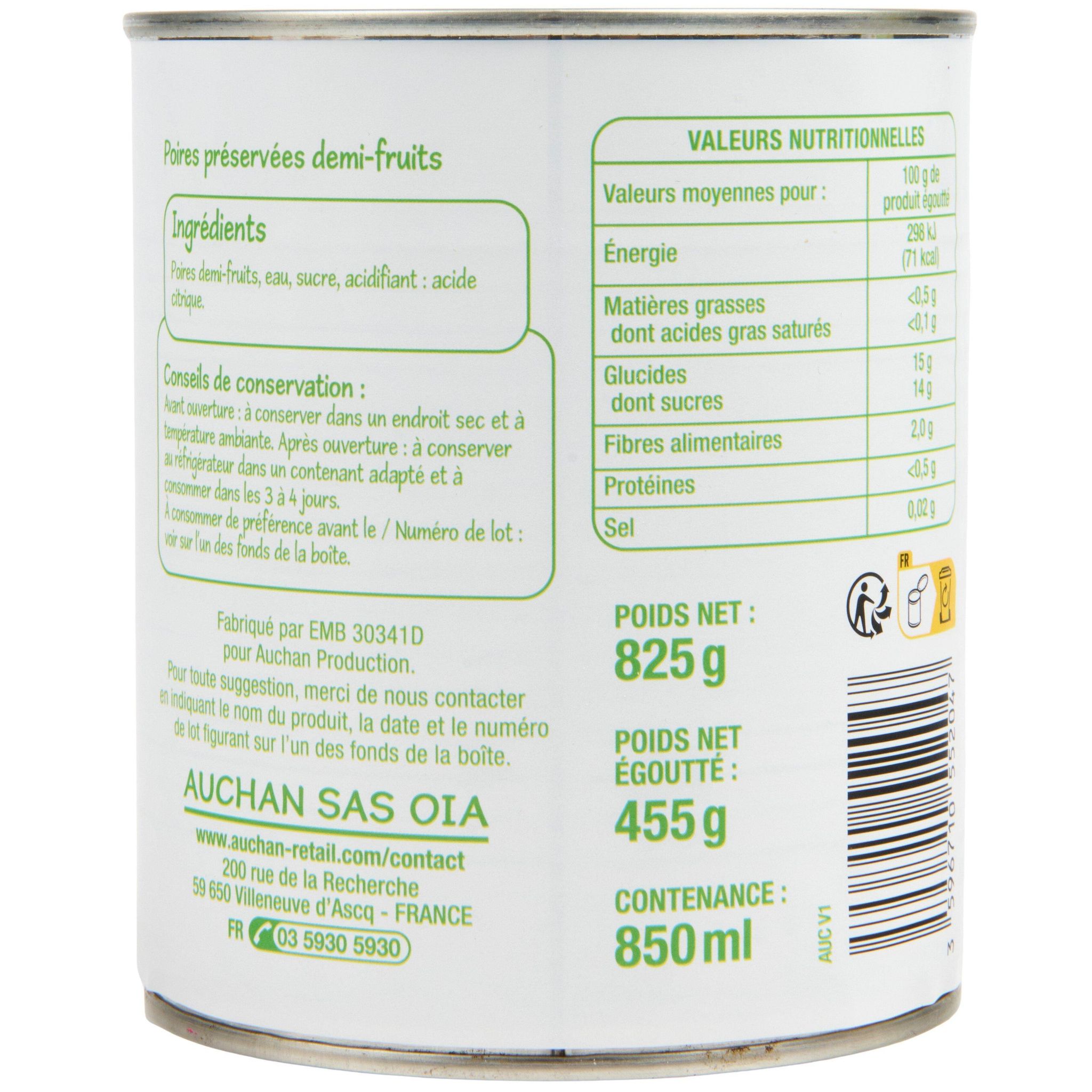 Voir la diapositive 3 : POUCE Poires demi-fruits au sirop léger 455g