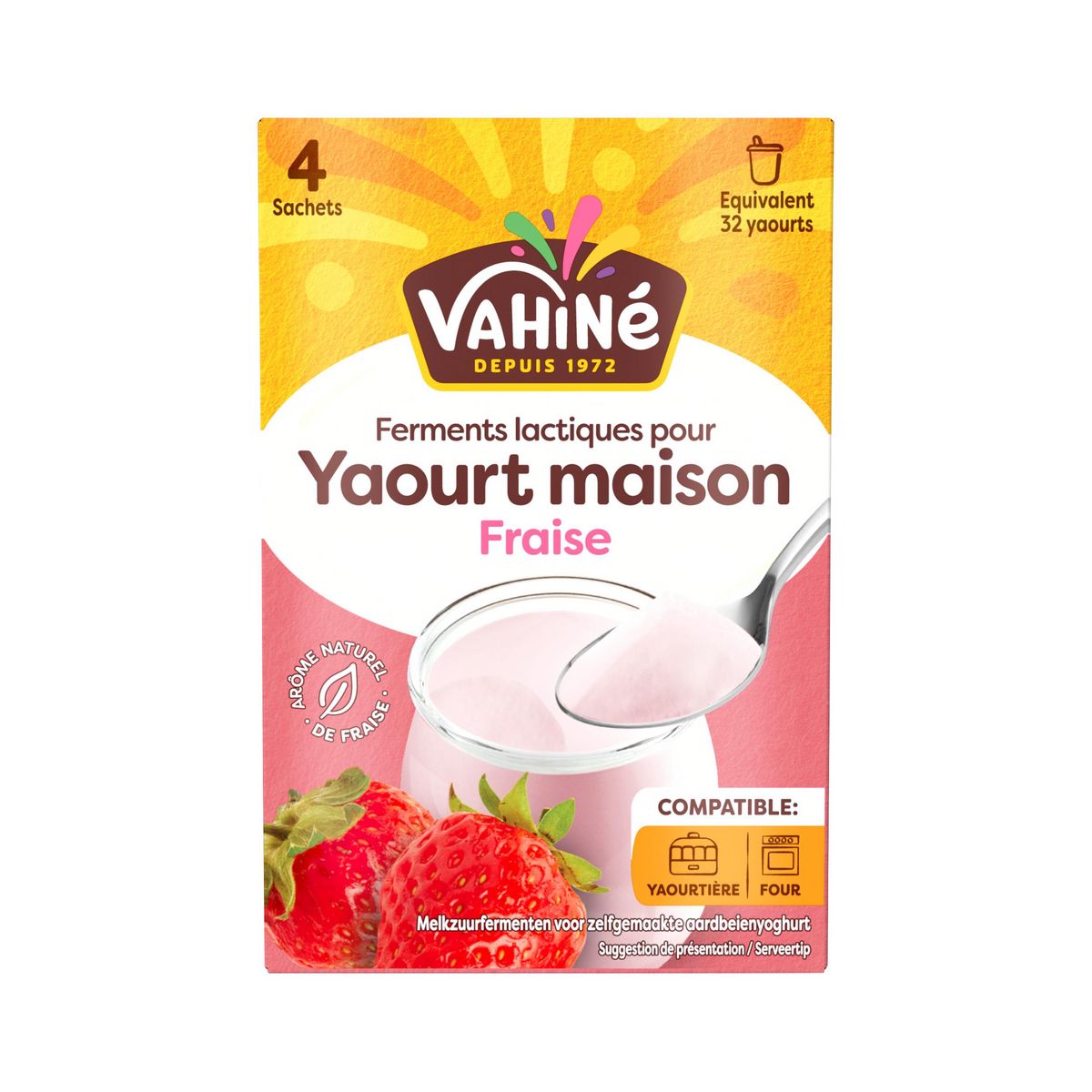 VAHINE Ferments lactiques pour yaourt maison saveur fraise 4x5g