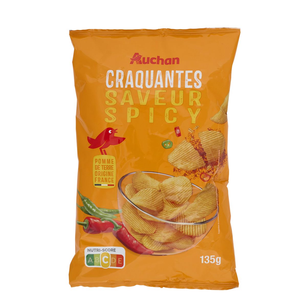 AUCHAN Chips ondulées craquantes saveur épicé 135g