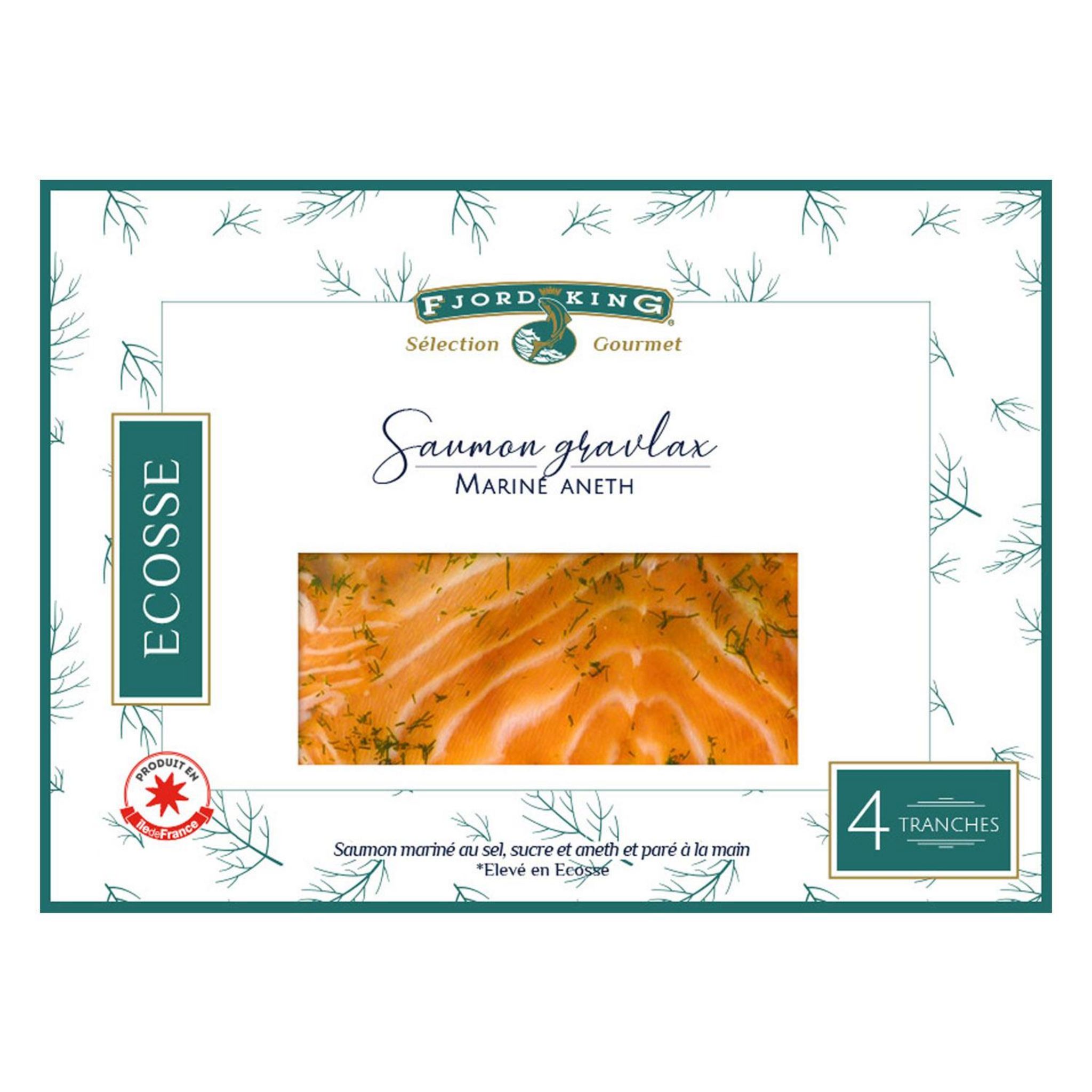 FJORD KING Saumon gravlax d'Ecosse mariné à l'aneth 4 tranches 140g