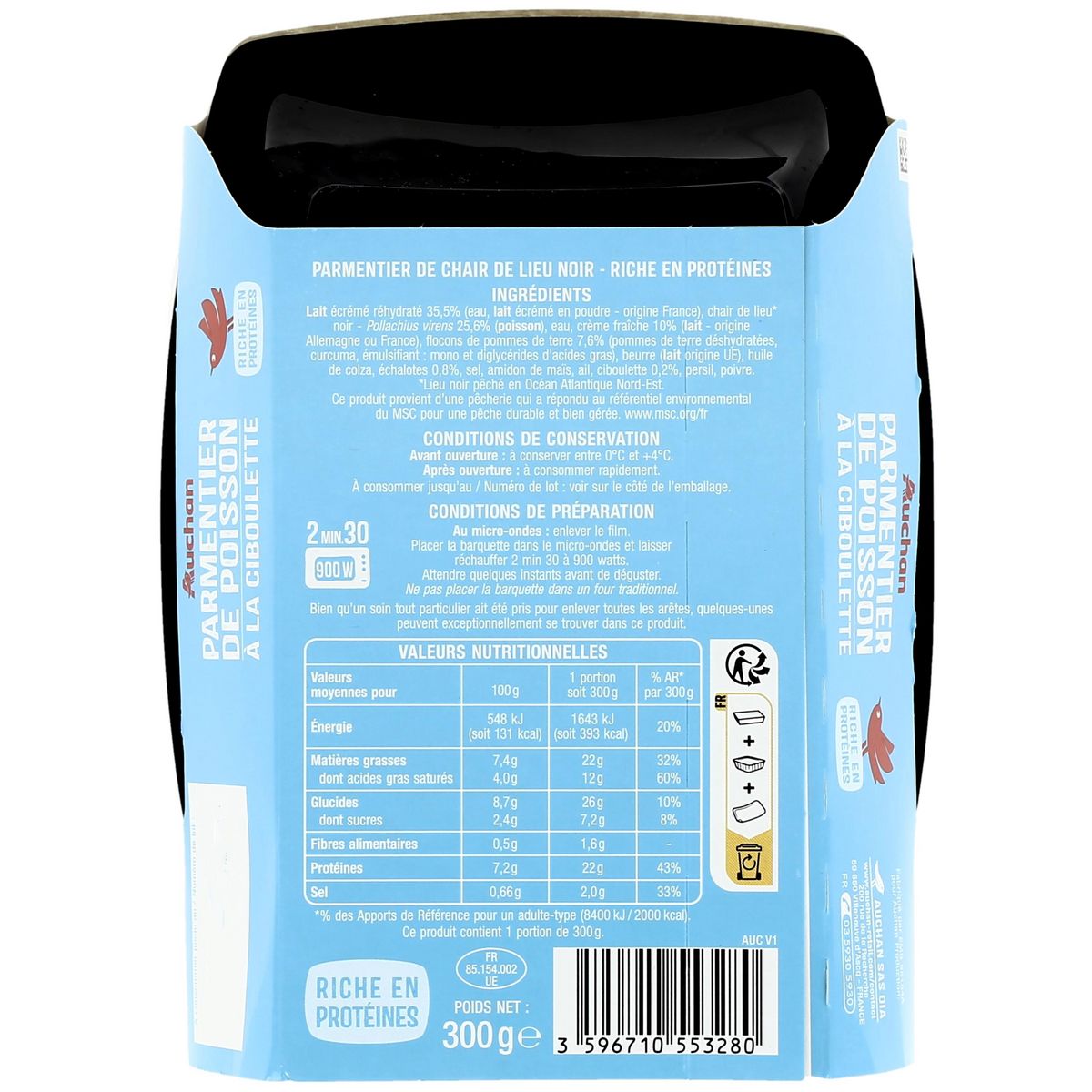 AUCHAN Parmentier de poisson à la ciboulette purée de pommes de terre 300g