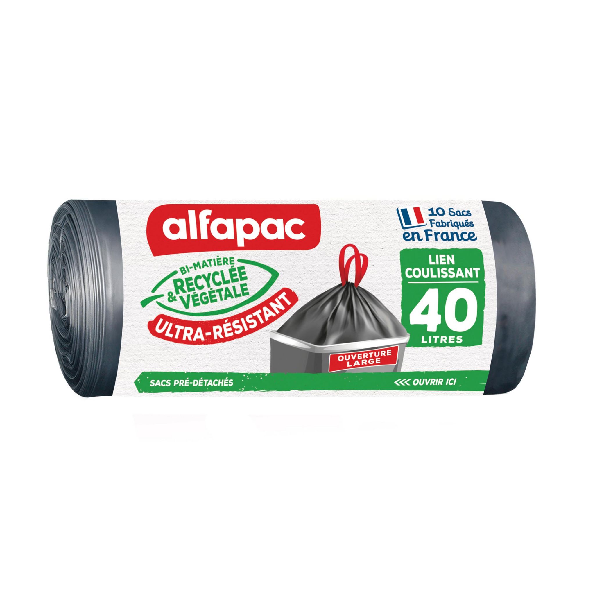 ALFAPAC Sacs poubelle liens coulissants ultra-résistant 40l 10 sacs