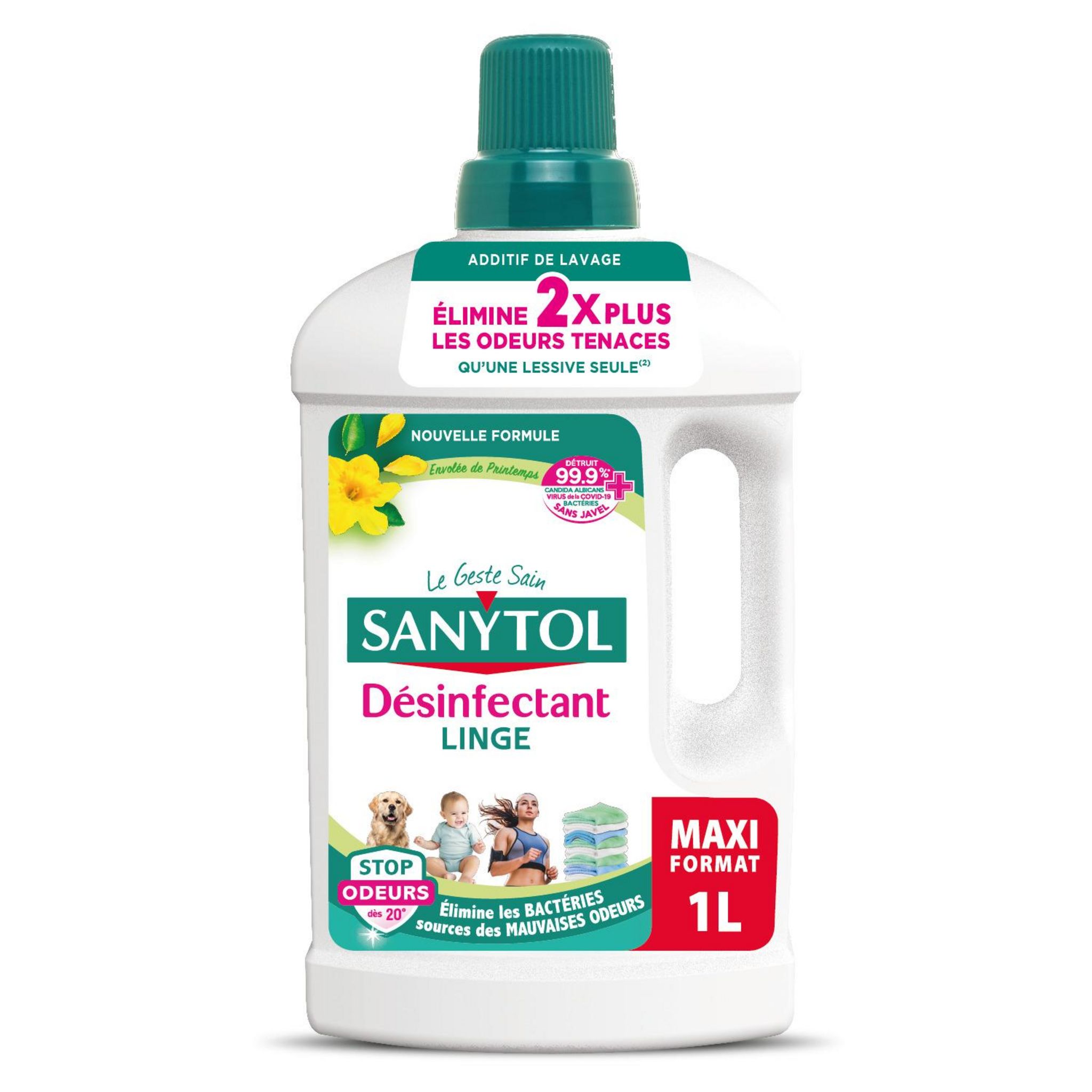 SANYTOL Désinfectant linge liquide élimine 2fois plus les odeurs tenaces envolée de printemps 1l