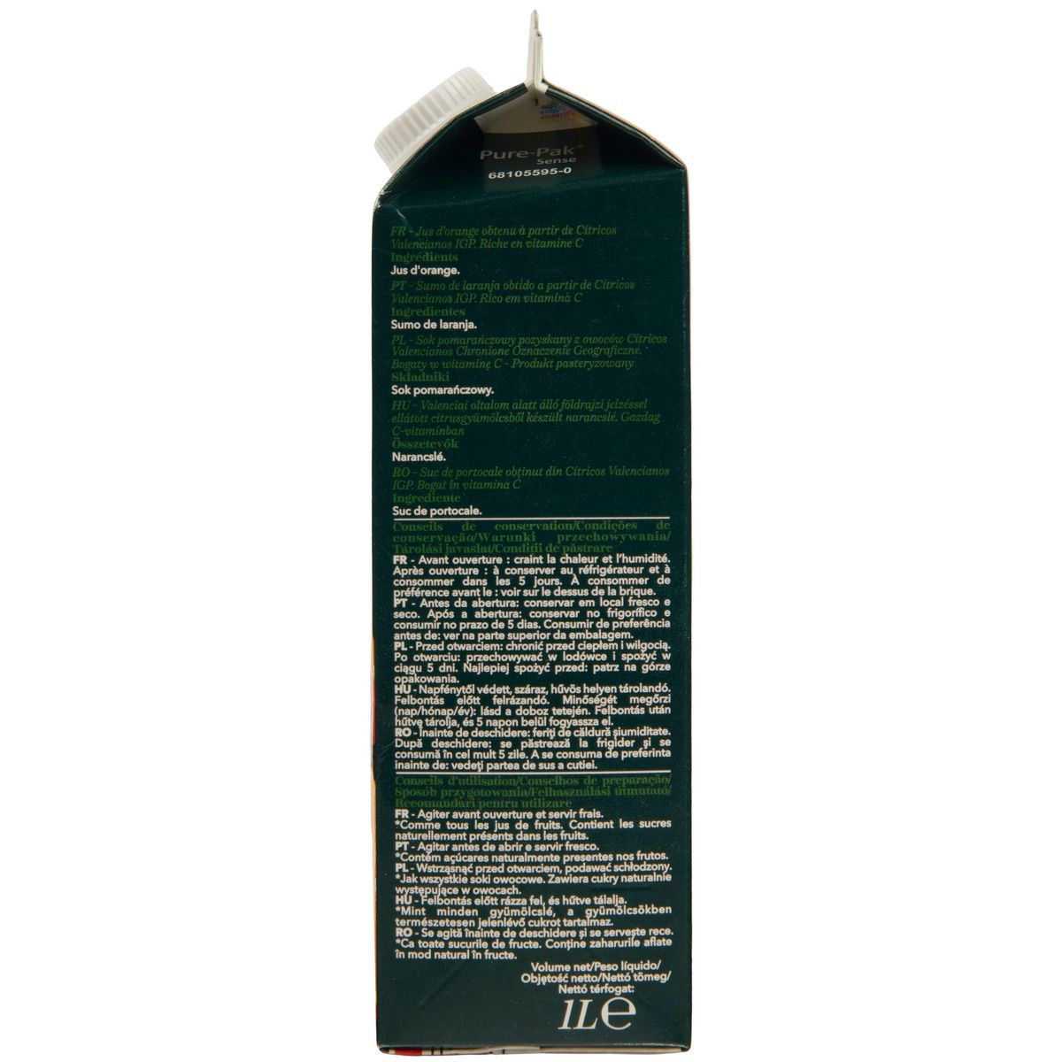 AUCHAN COLLECTION Pur jus de orange IGP Espagne brique 1l