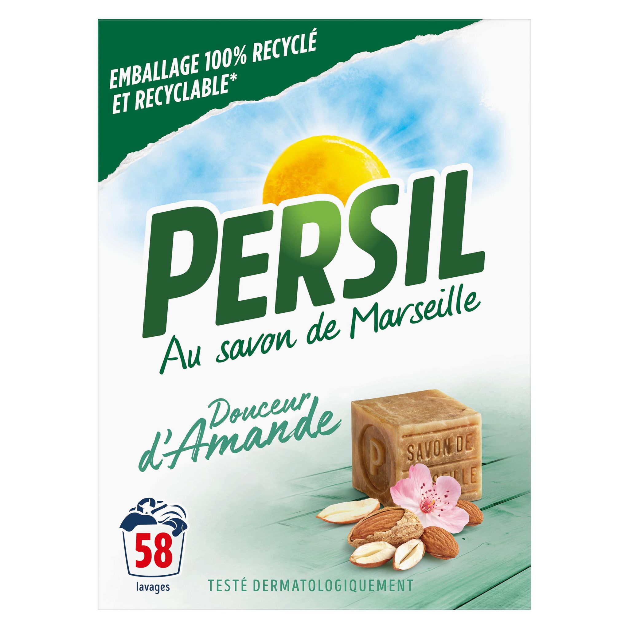 PERSIL Lessive poudre au savon de marseille douceur amande 3.19kg