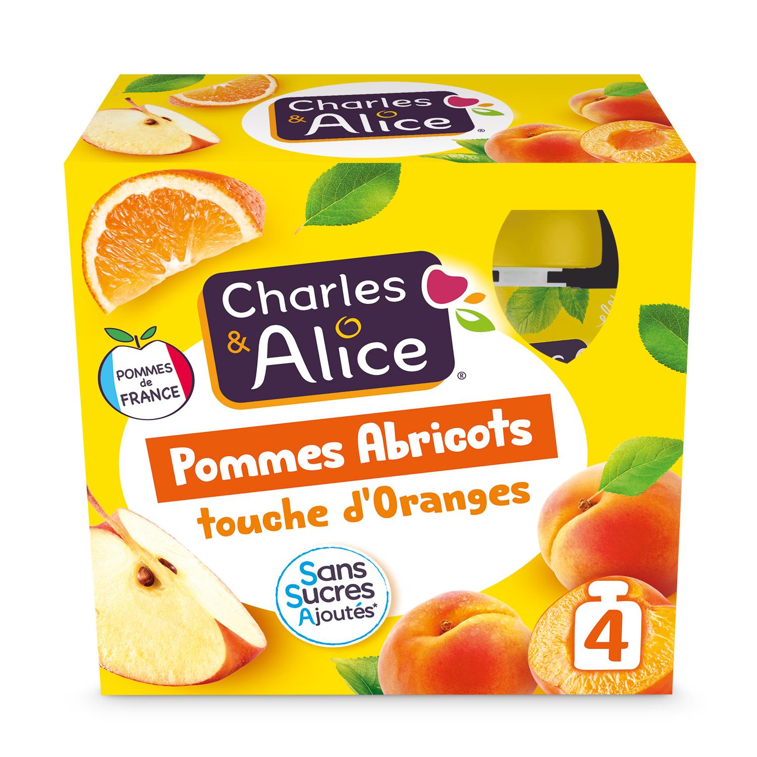 CHARLES & ALICE Gourde compote de pommes abricots et touche d'oranges sans sucres ajoutés 4x90g