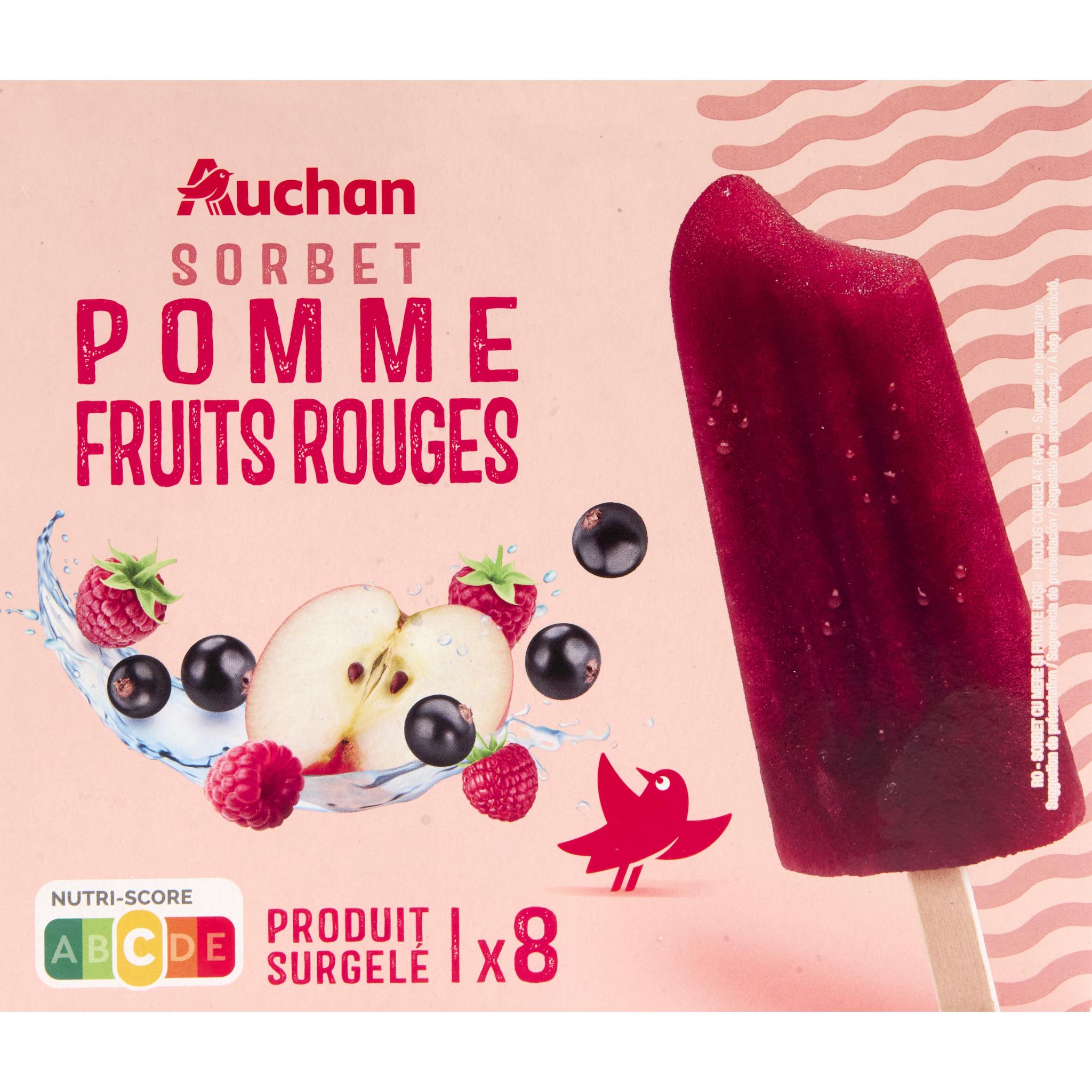 AUCHAN Bâtonnets glacés sorbet pomme fruits rouges 8 pièces 560g