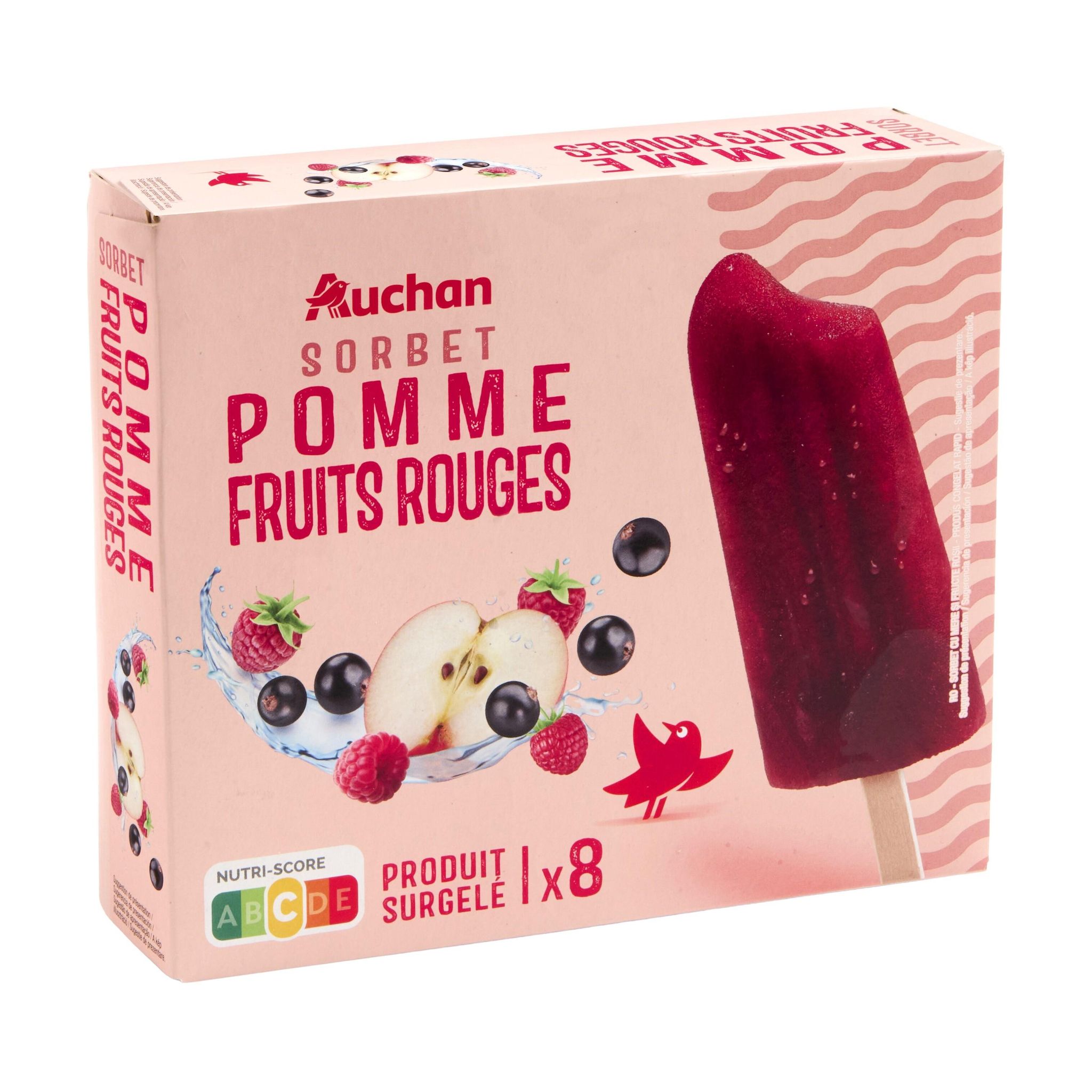 Voir la diapositive 3 : AUCHAN Bâtonnets glacés sorbet pomme fruits rouges 8 pièces 560g