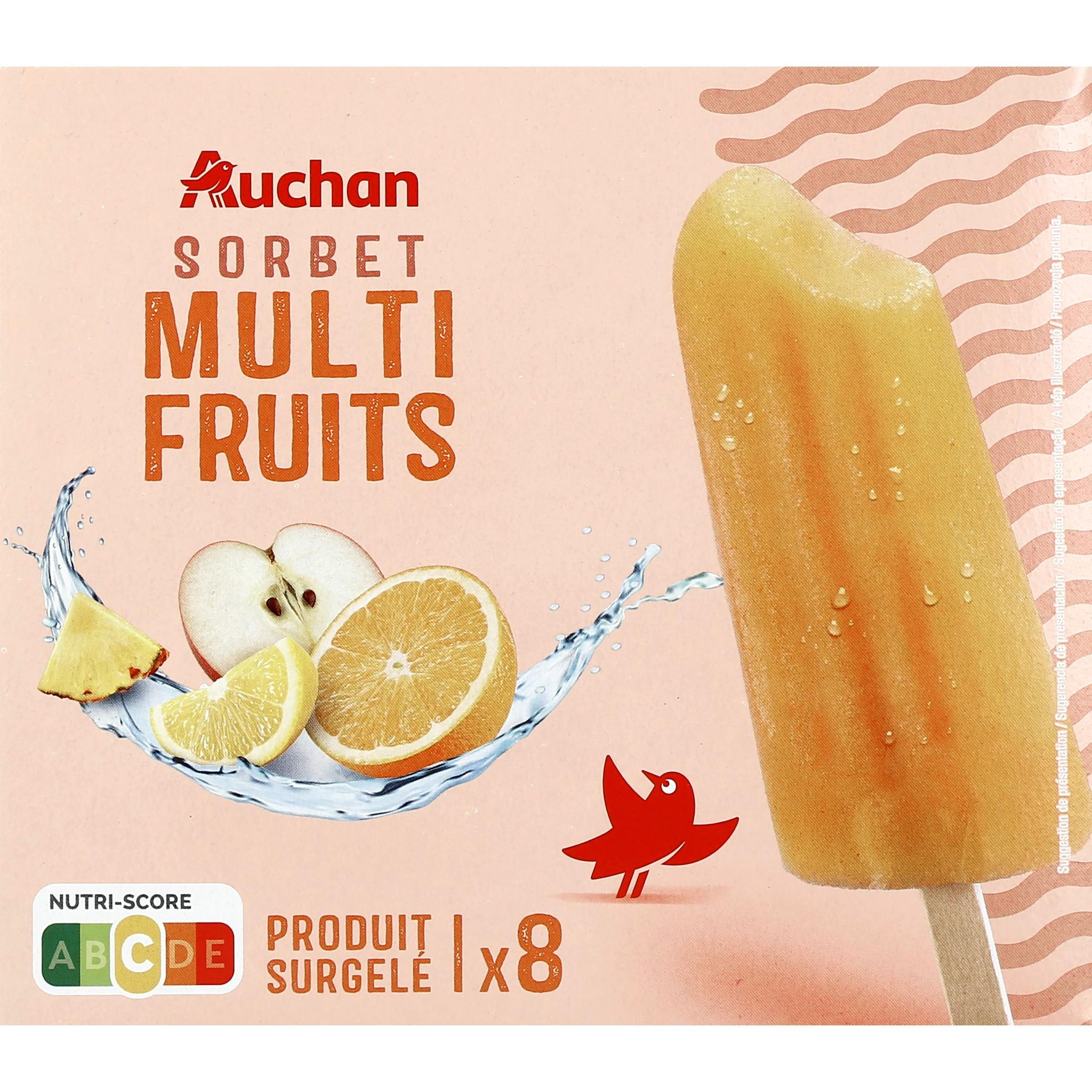 AUCHAN Bâtonnets glacés sorbet multifruits 8 pièces 560g