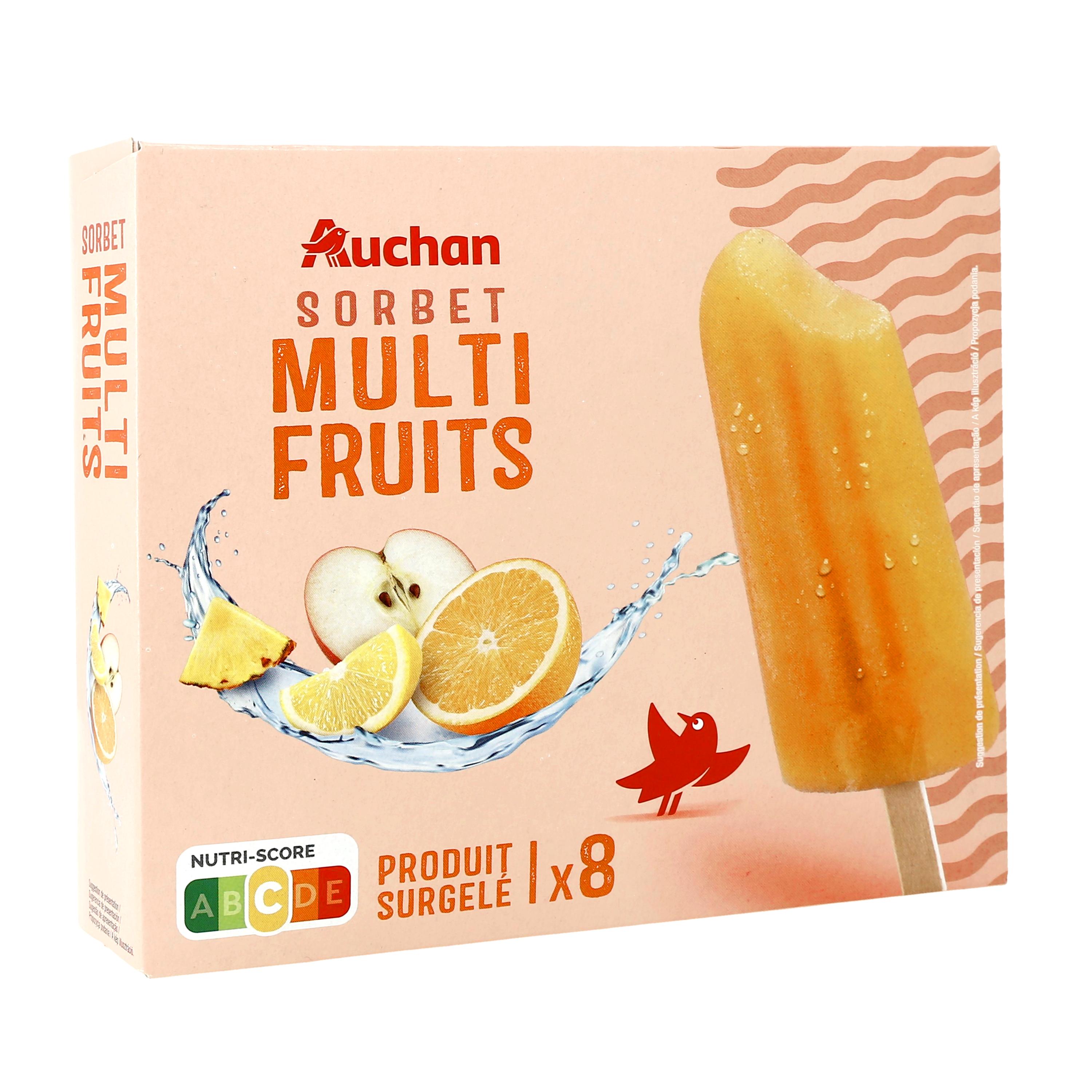 Voir la diapositive 2 : AUCHAN Bâtonnets glacés sorbet multifruits 8 pièces 560g