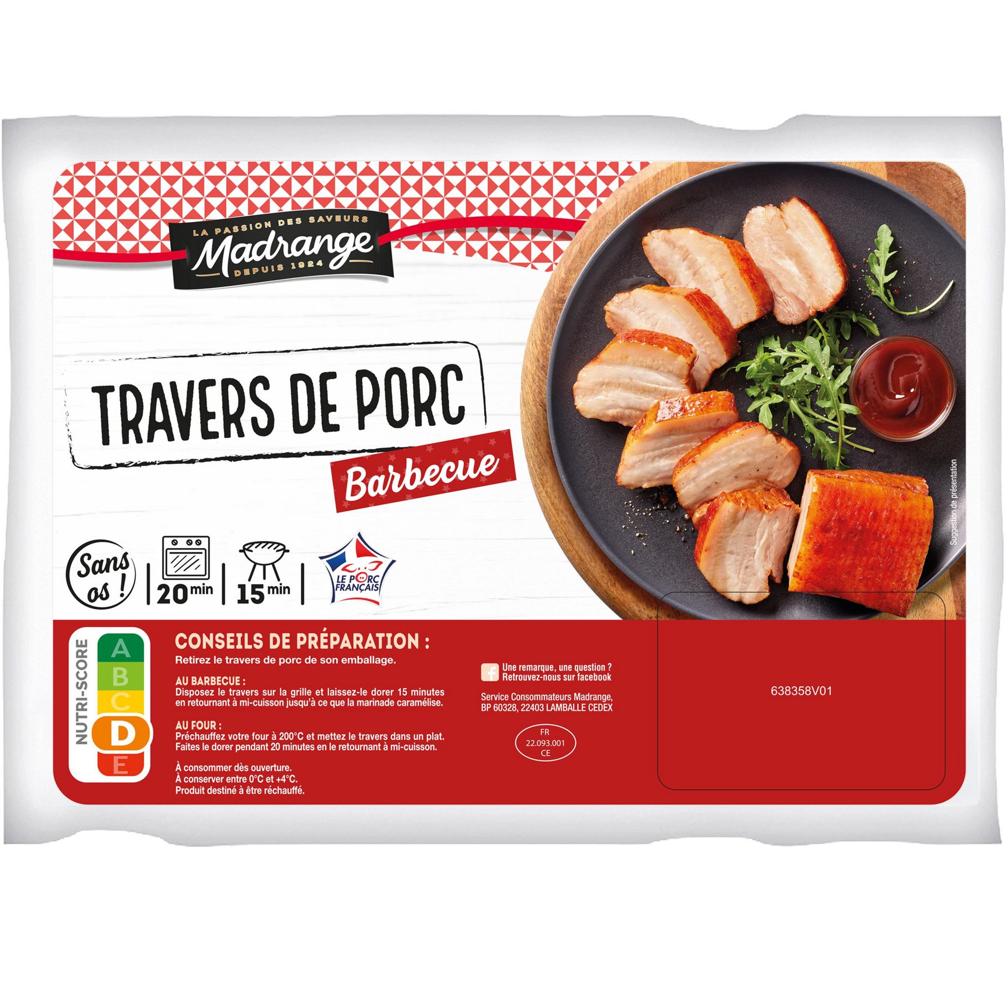 MADRANGE Travers assaisonné cuit de porc saveur barbecue 500g