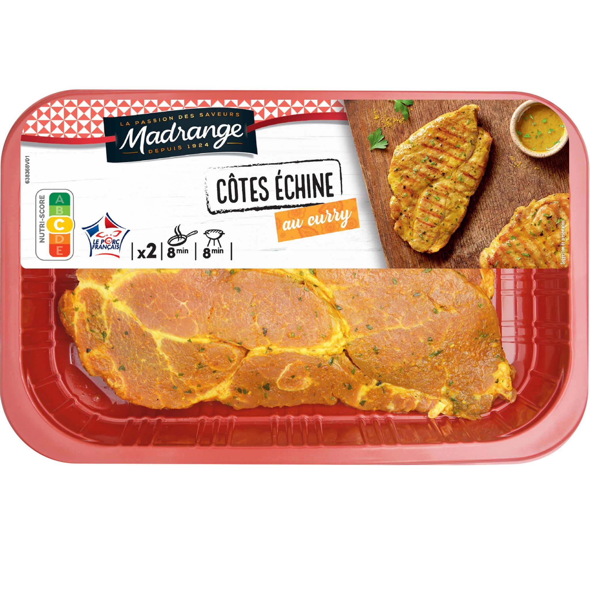 MADRANGE Côtes échine de porc marinées au curry 2 pièces 250g