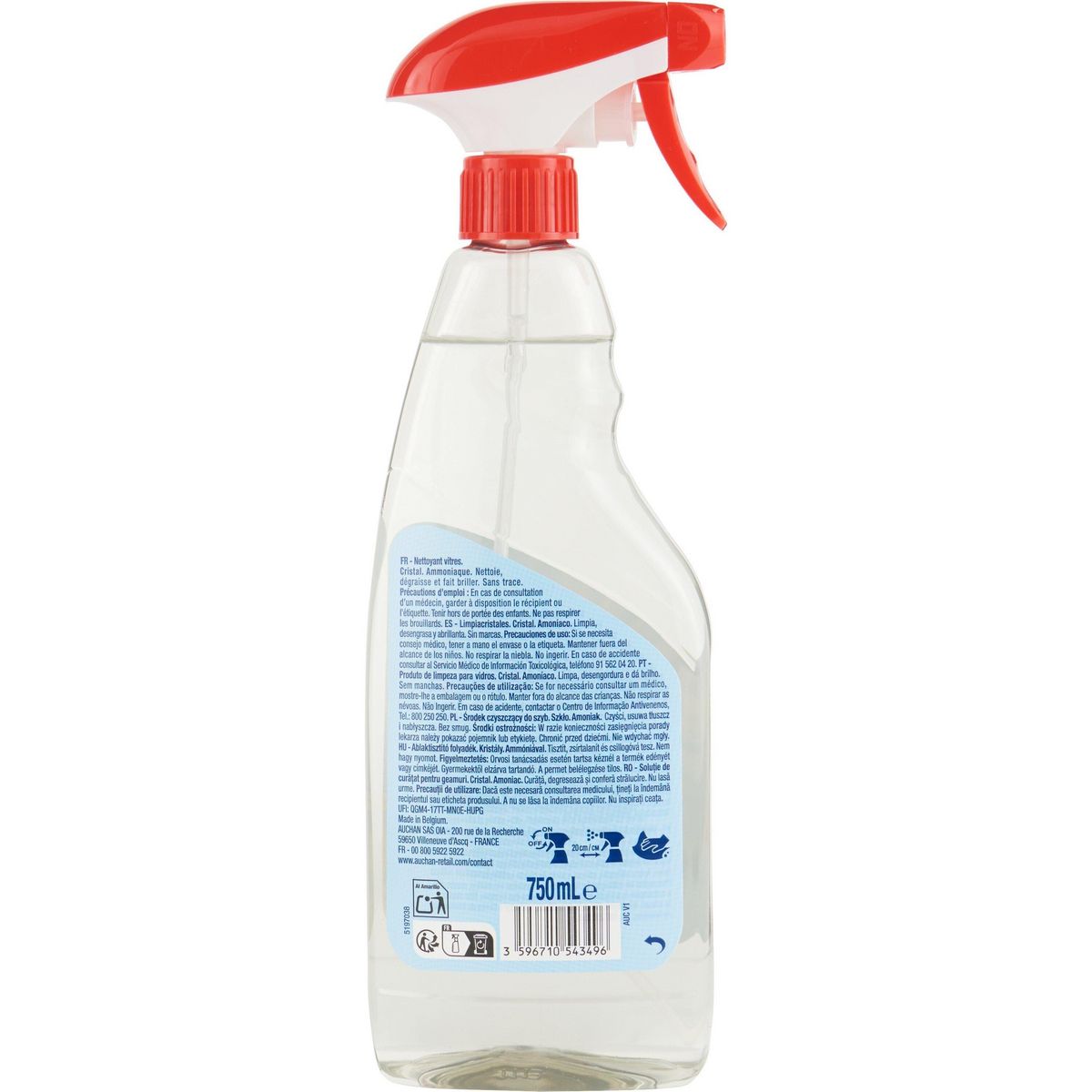 AUCHAN Spray vitres cristal ammoniaque 750ml