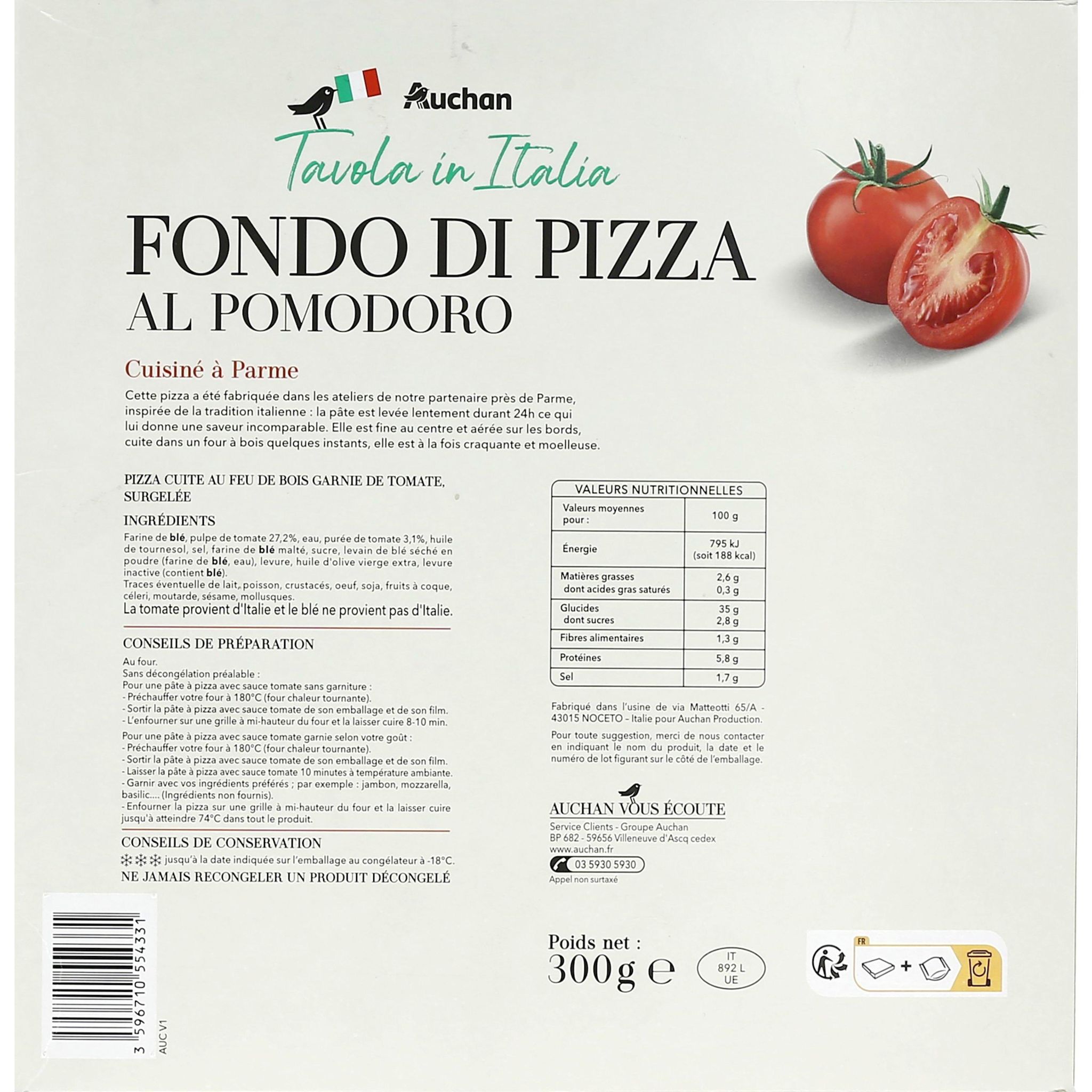 Voir la diapositive 2 : AUCHAN Tavola in Italia pâte à pizza 300g