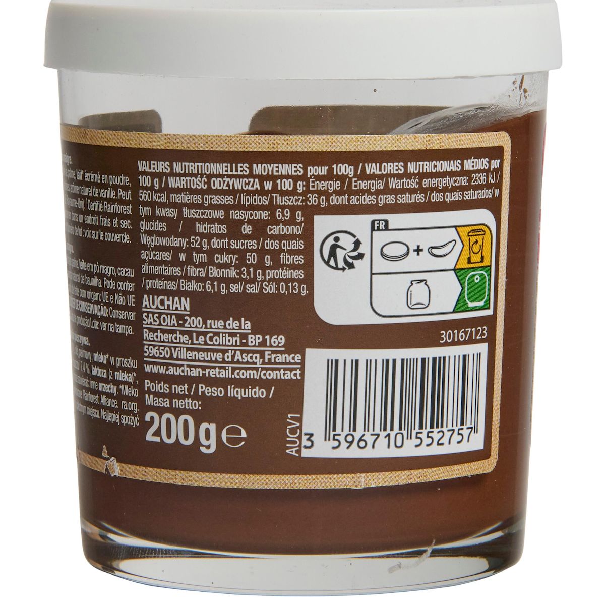 AUCHAN Pasta cao Pâte à tartiner aux noisettes et au cacao 200g