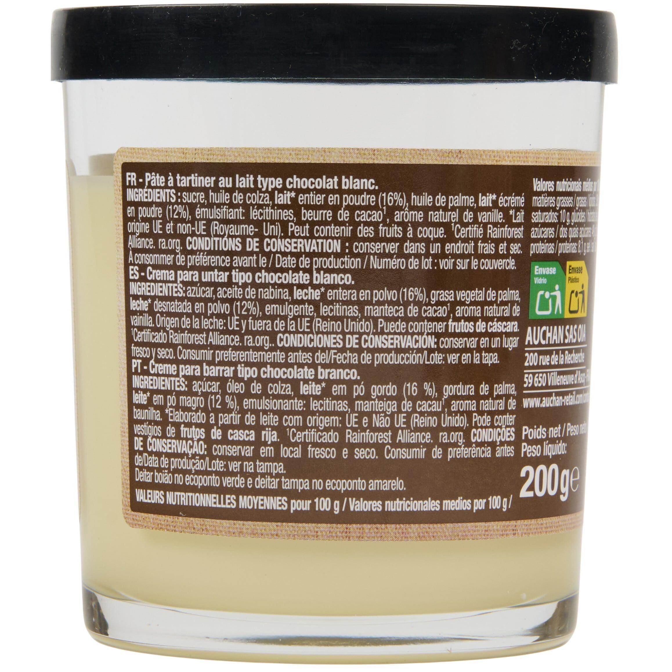 Voir la diapositive 3 : AUCHAN Pâte à tartiner chocolat blanc 200g
