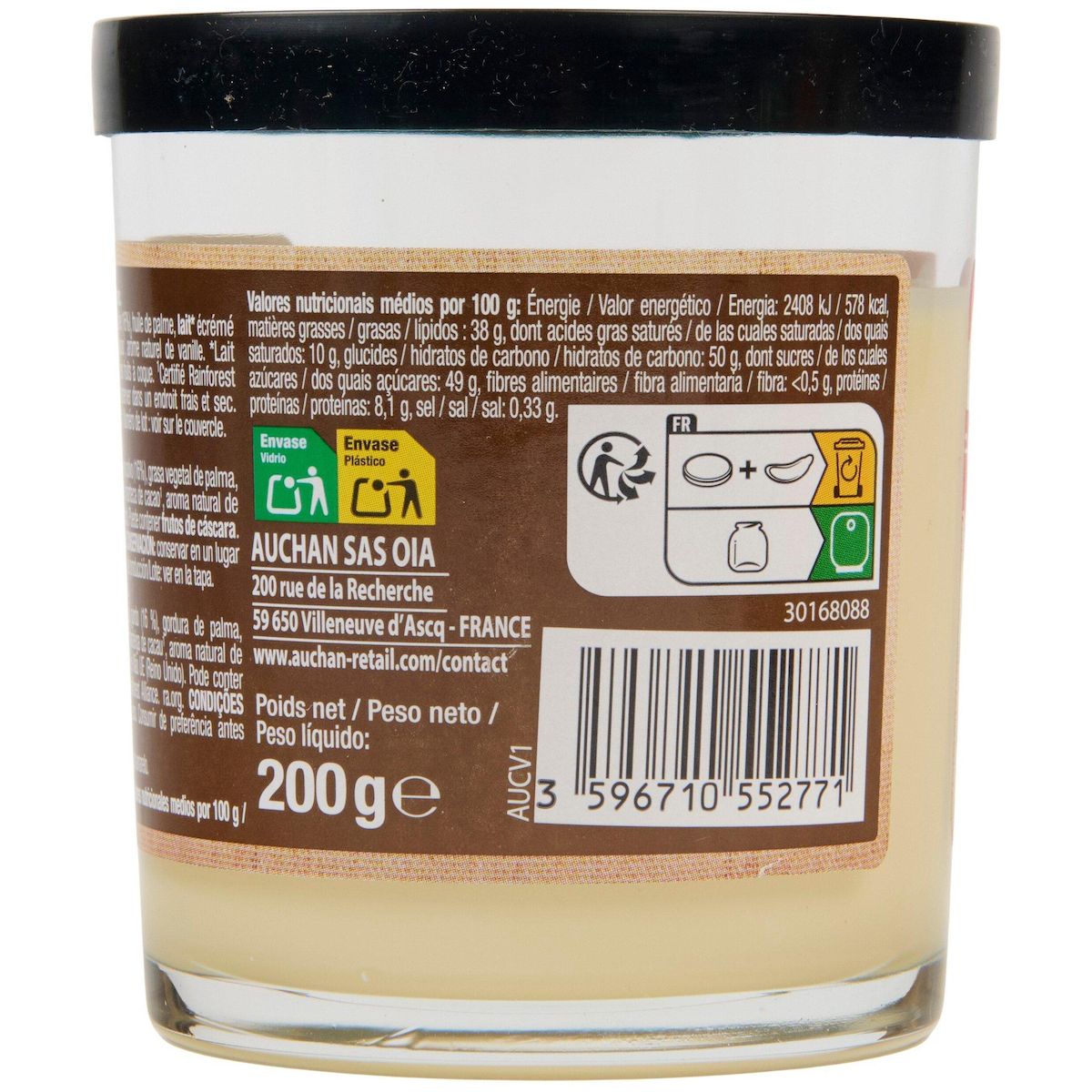 AUCHAN Pâte à tartiner chocolat blanc 200g