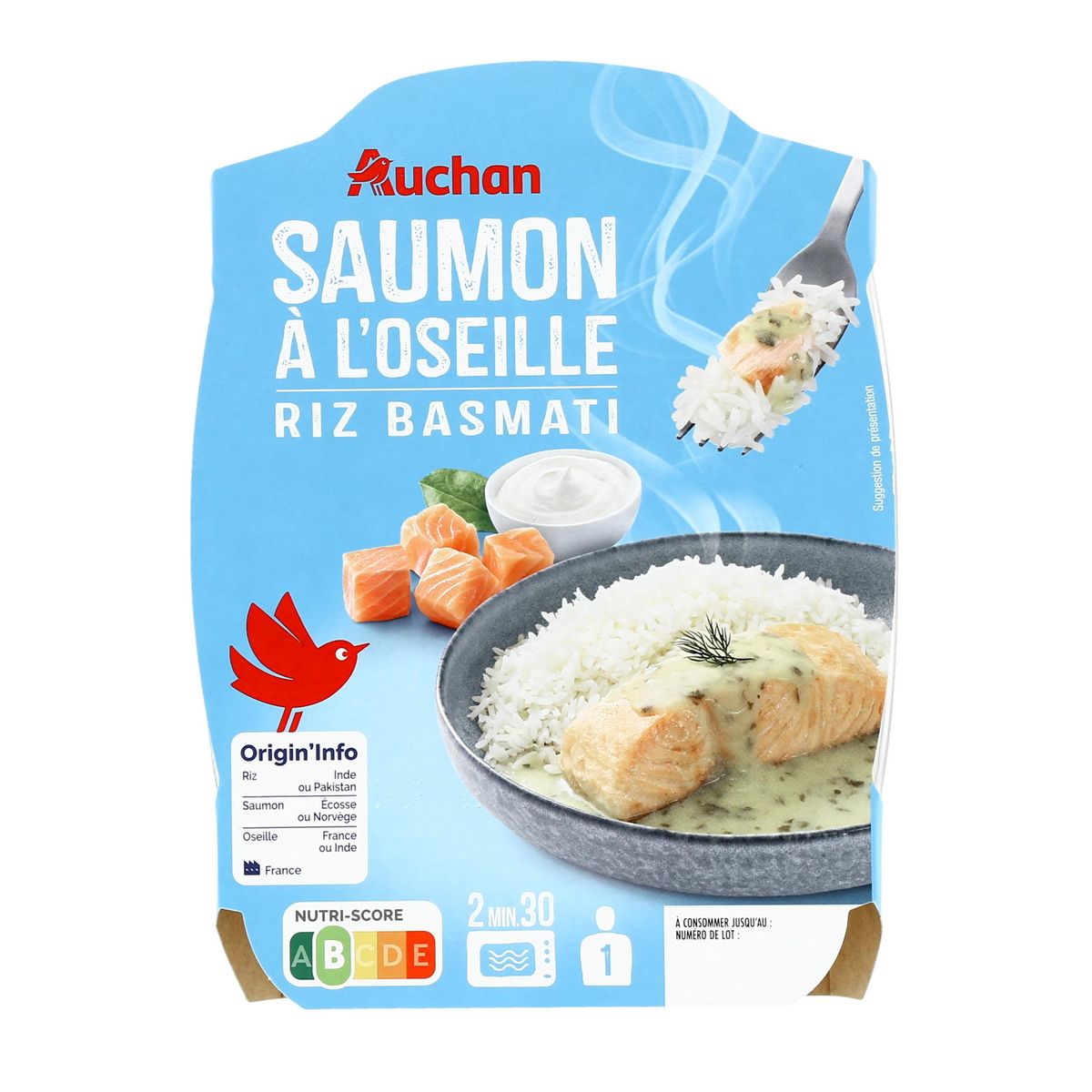 AUCHAN Pavé de saumon à l'oseille et riz 1 portion 290g