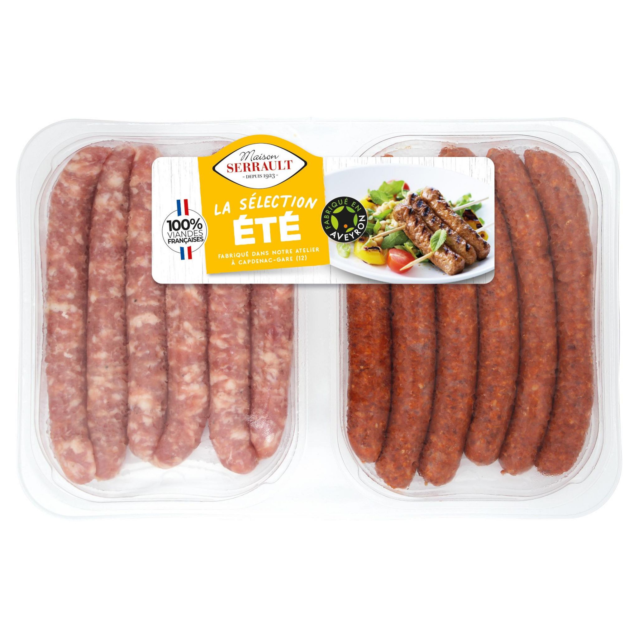 MAISON SERRAULT Saucisses chipolatas et merguez à cuire 12 pièces 600g