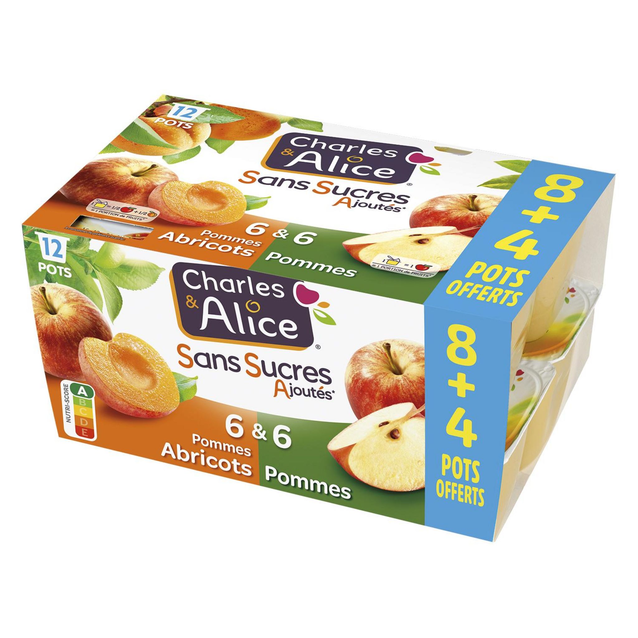 CHARLES & ALICE Purée de fruits sans sucres ajoutés sans conservateur 8 + 4 offerts 1200g