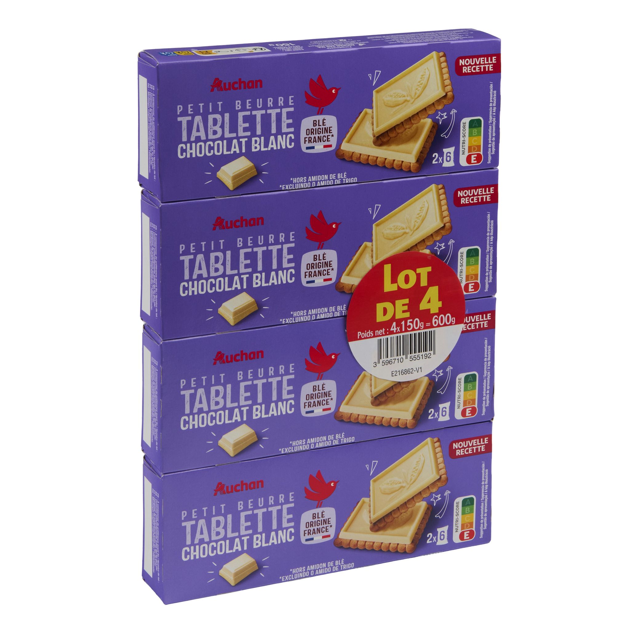 Voir la diapositive 3 : AUCHAN Petit beurre nappés au chocolat blanc 4x150g 600g
