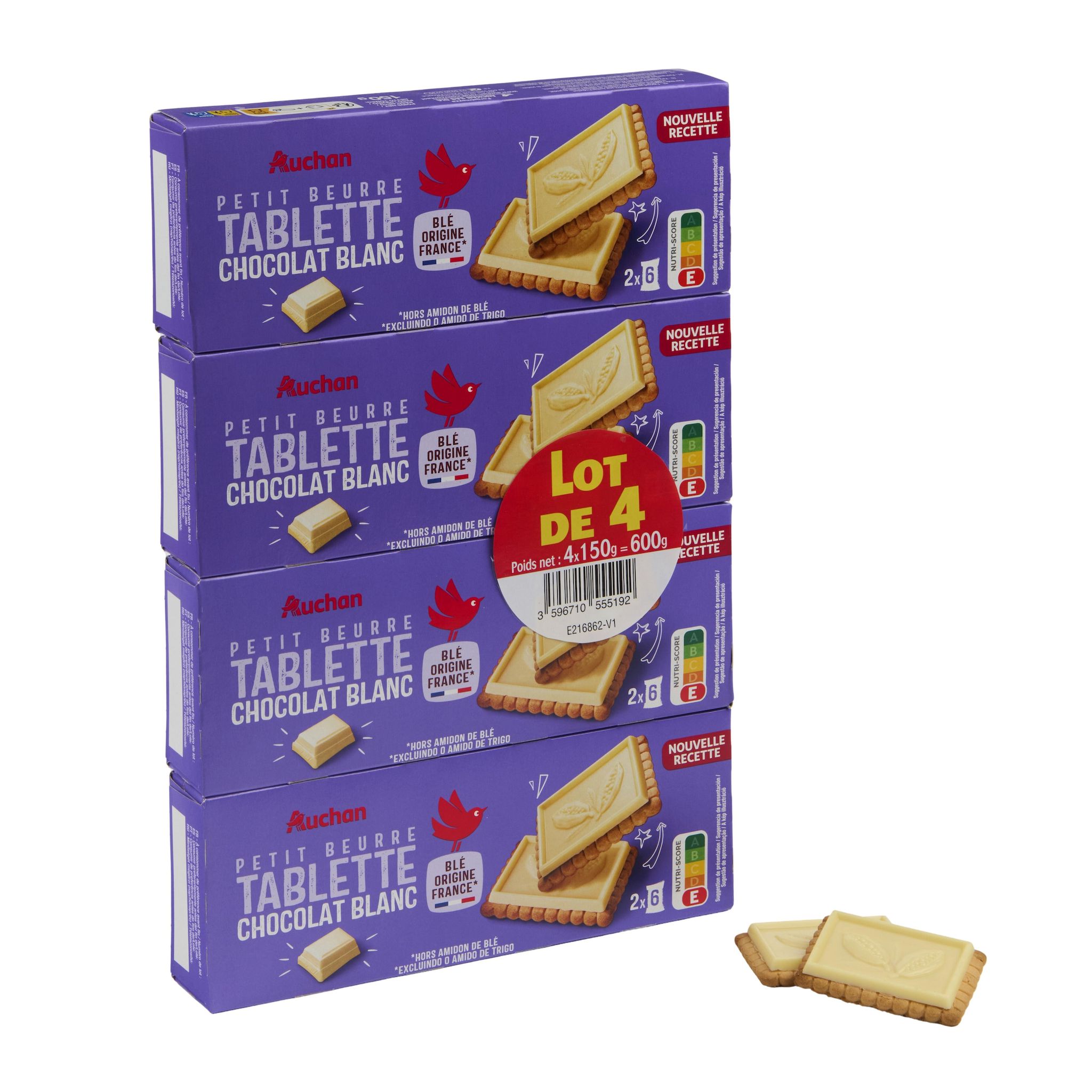 Voir la diapositive 4 : AUCHAN Petit beurre nappés au chocolat blanc 4x150g 600g