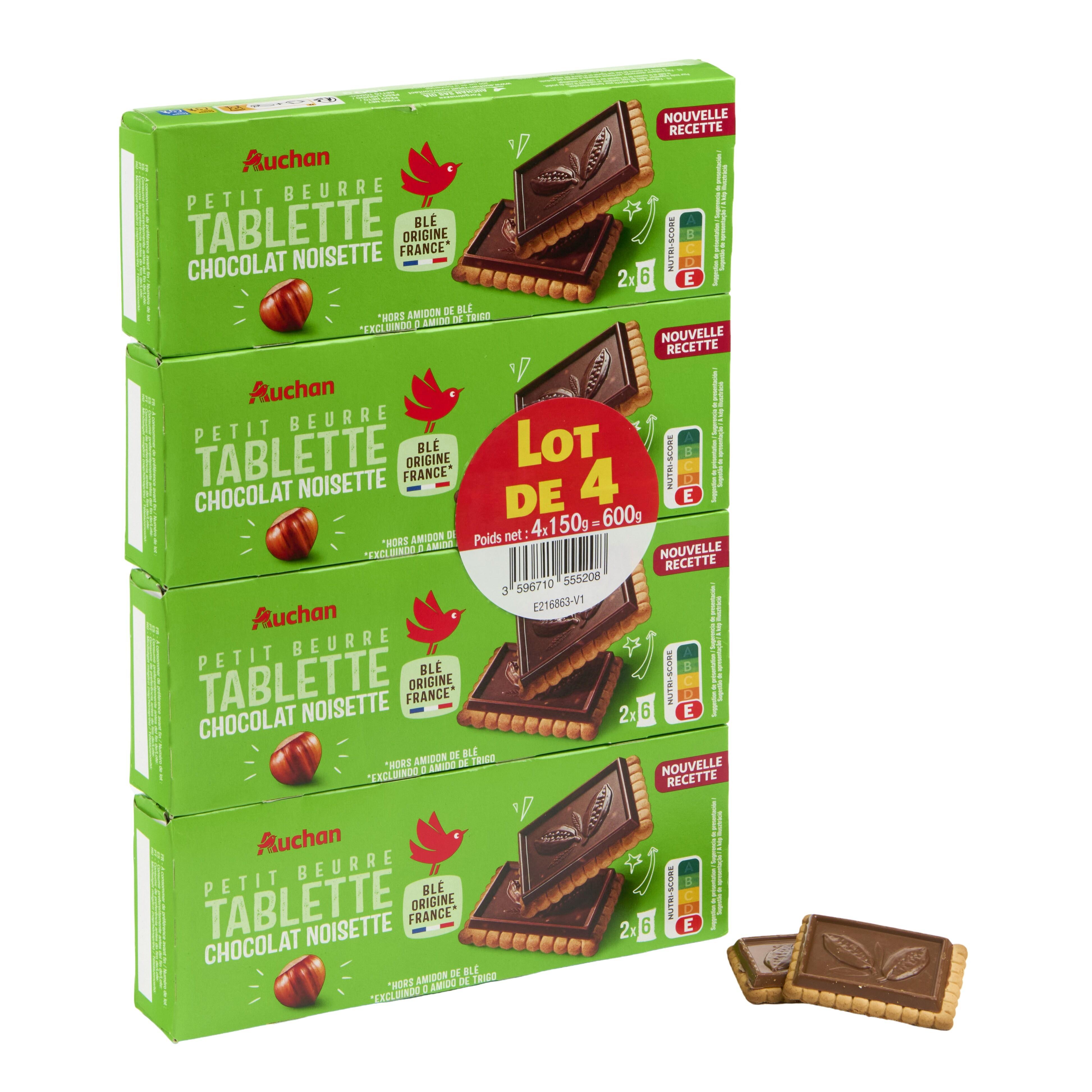 Voir la diapositive 4 : AUCHAN Biscuits petit beurre chocolat noisette 4x150g