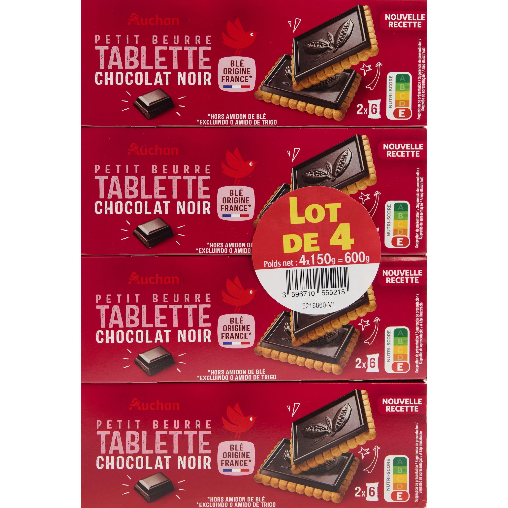AUCHAN Petit beurre nappés au chocolat noir 4x150g