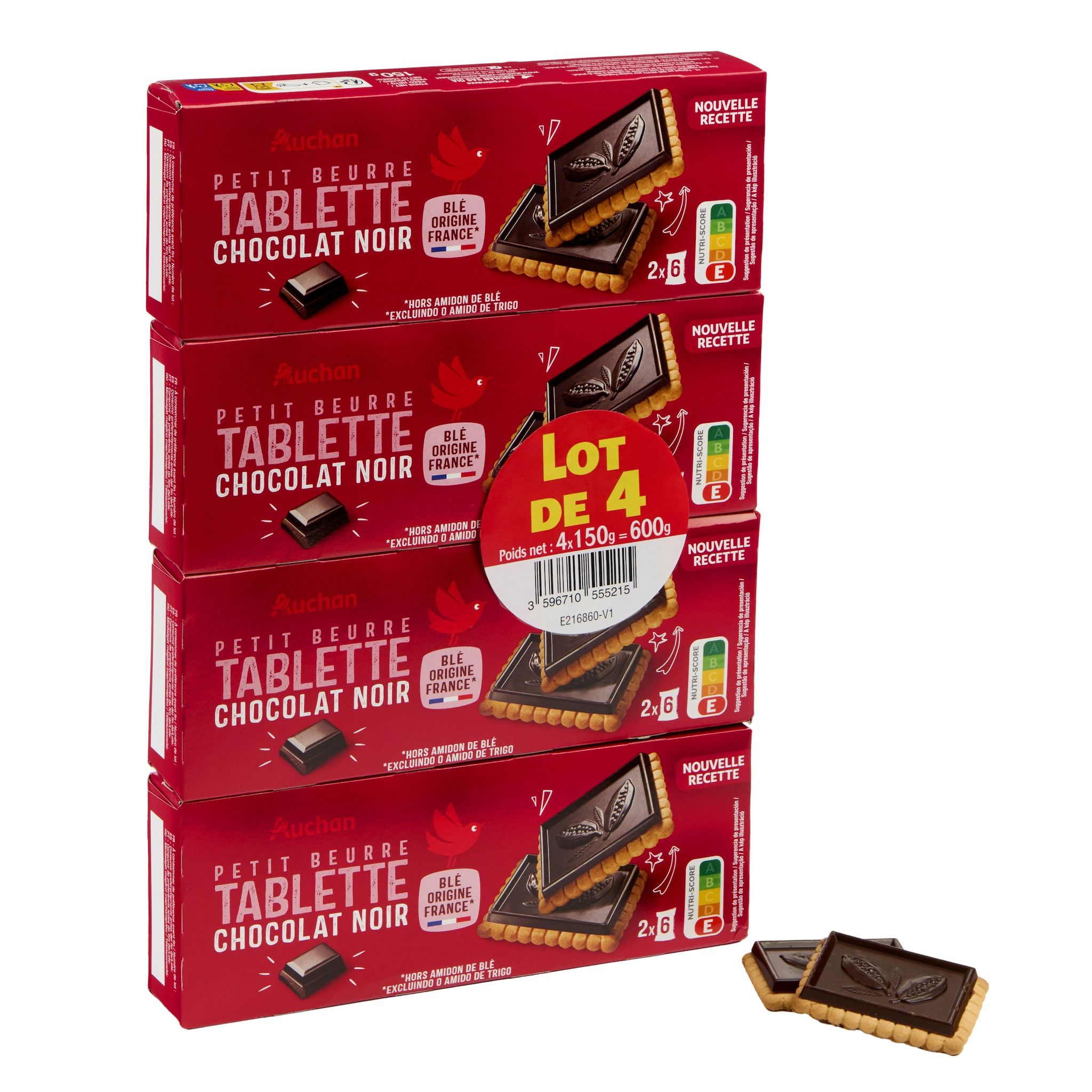 Voir la diapositive 3 : AUCHAN Petit beurre nappés au chocolat noir 4x150g