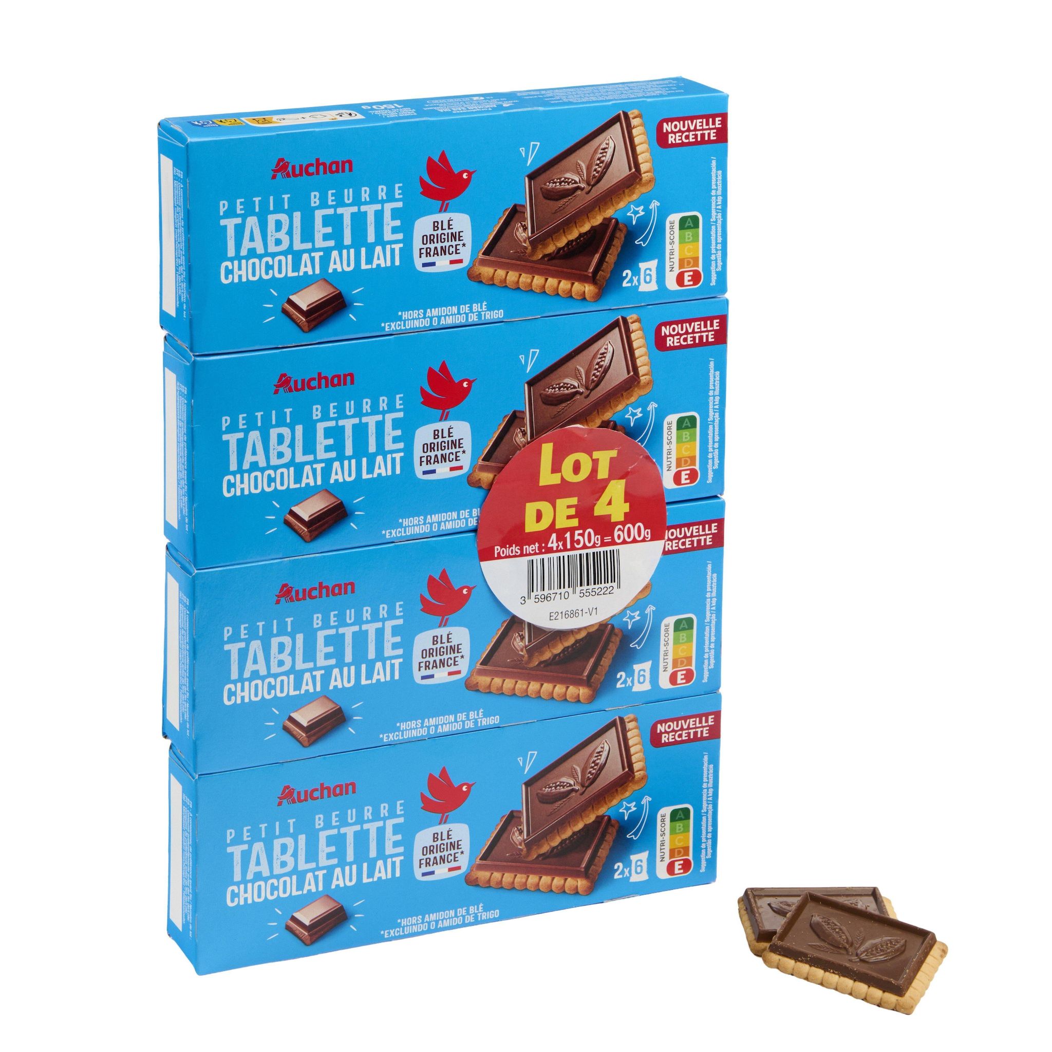 Voir la diapositive 2 : AUCHAN Biscuits petit beurre au chocolat au lait 4x150g