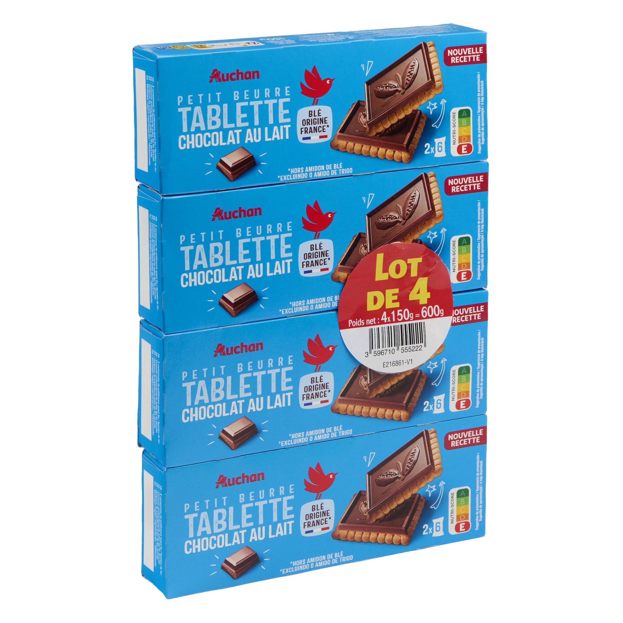 Voir la diapositive 4 : AUCHAN Biscuits petit beurre au chocolat au lait 4x150g