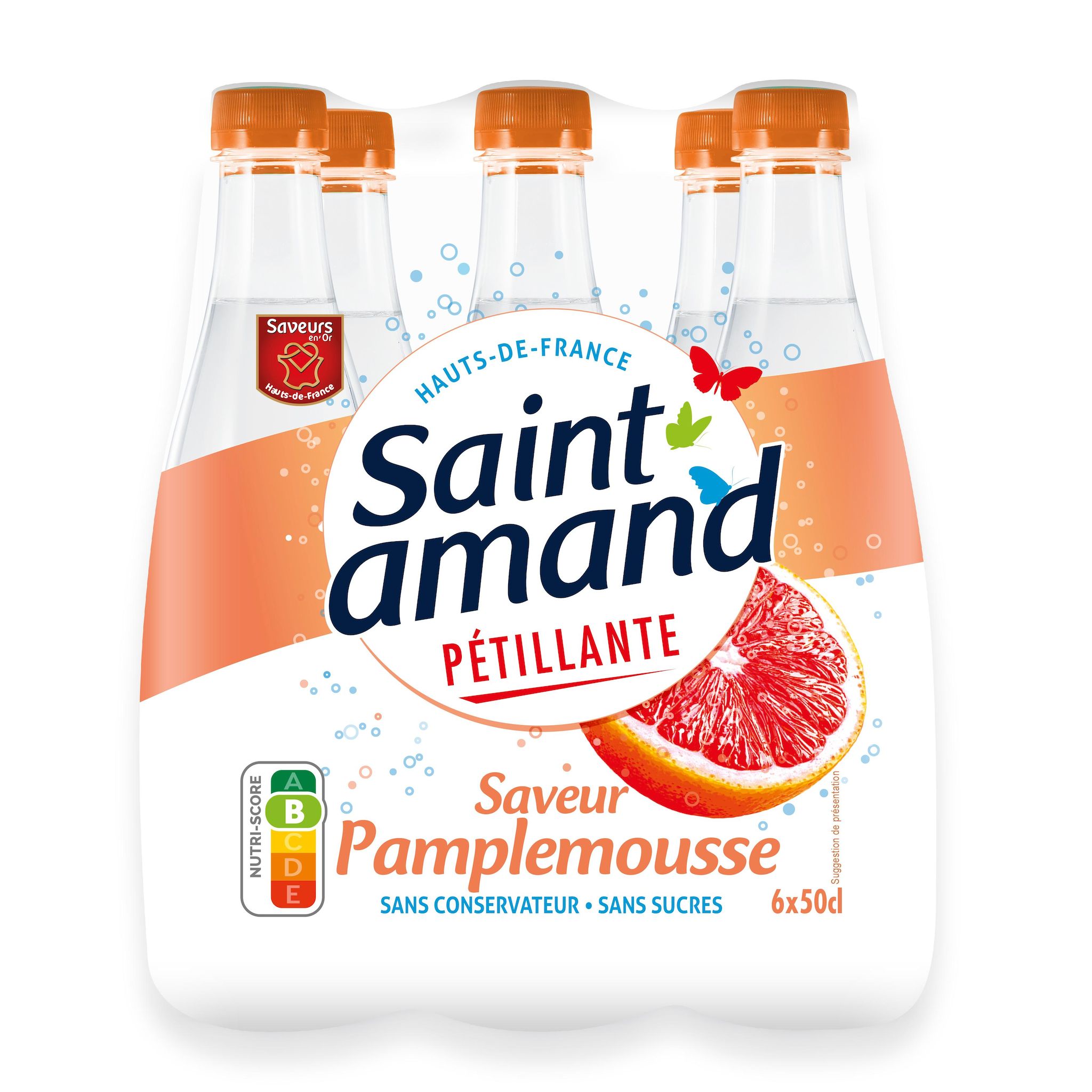 SAINT AMAND Eau minérale naturelle pétillante saveur pamplemousse sans sucres ajoutés 6x50cl
