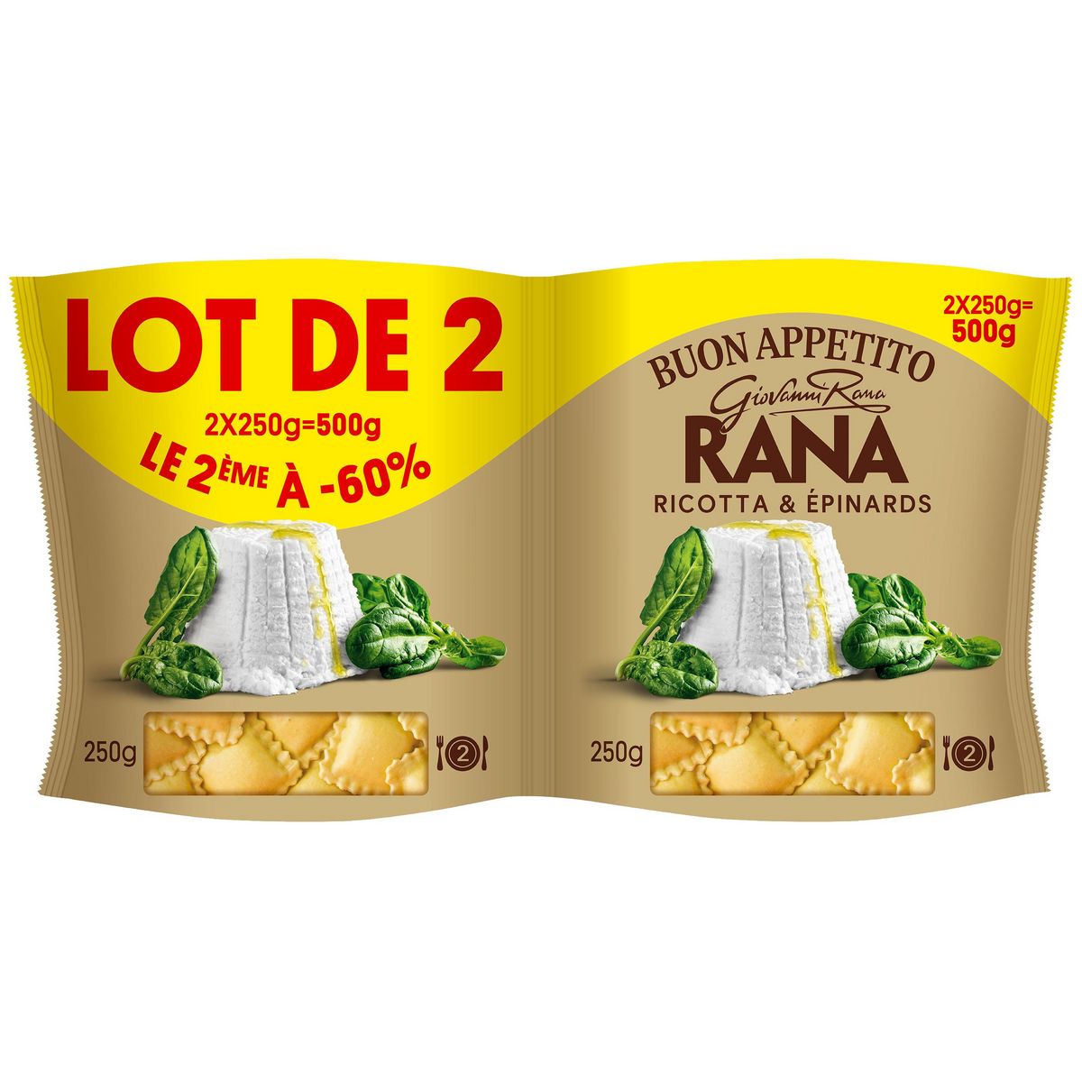 RANA Ravioli ricotta épinards 4 parts 2x250g le 2ème à 60%