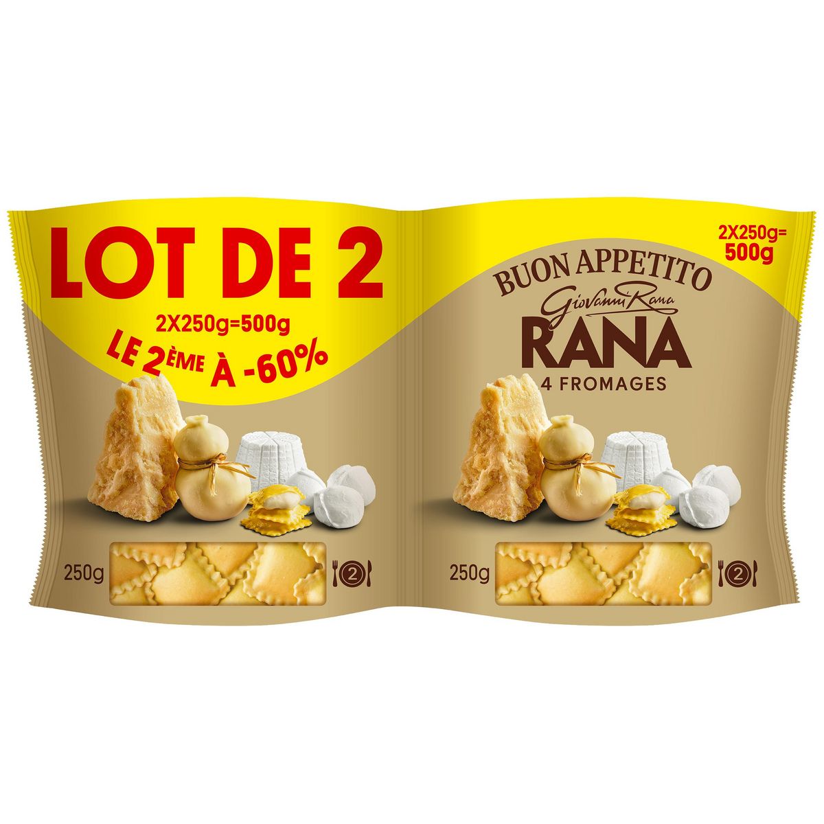 RANA Ravioli aux 4 fromages 4 parts 2x250g le 2ème à 60%