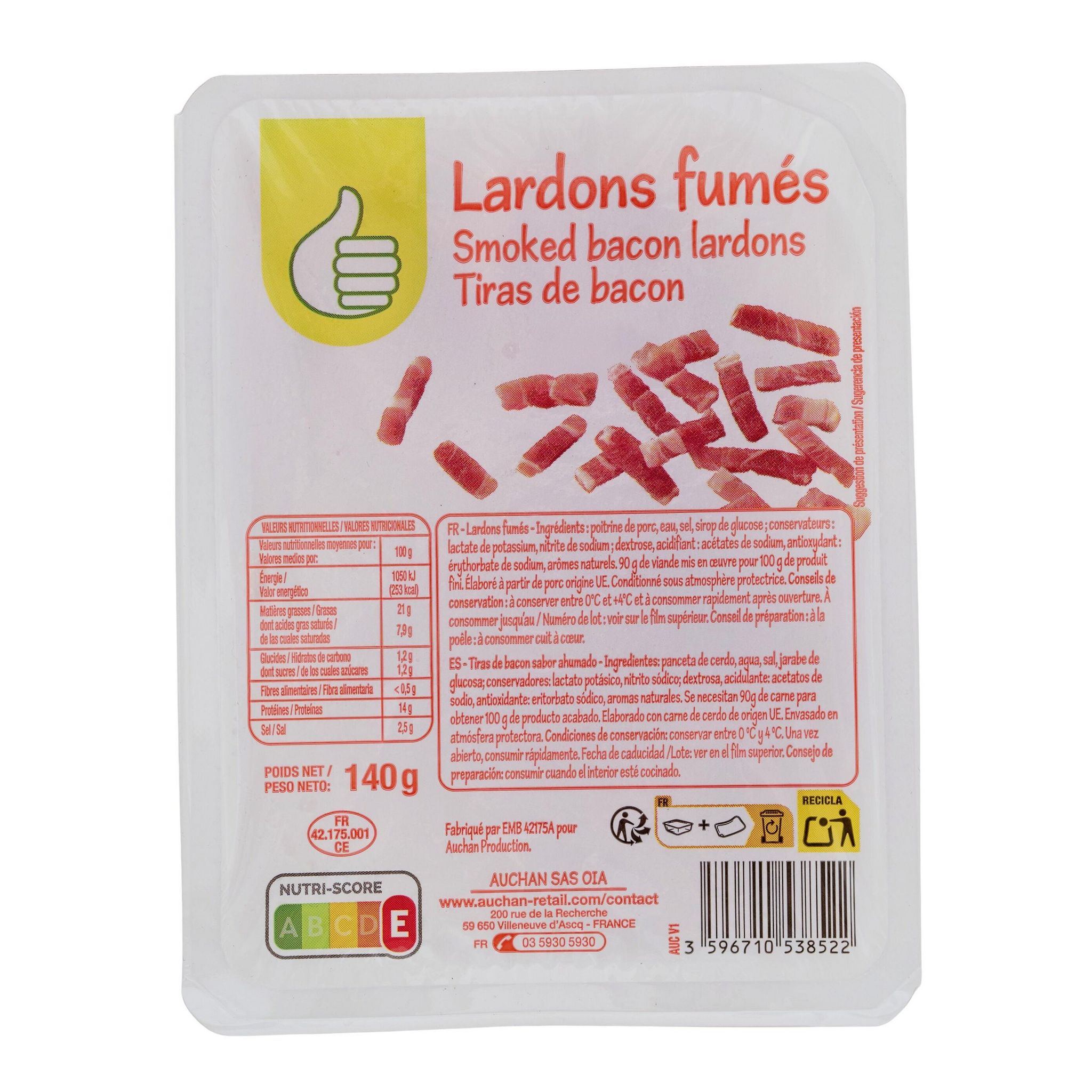 Voir la diapositive 2 : POUCE Lardons fumé 140g