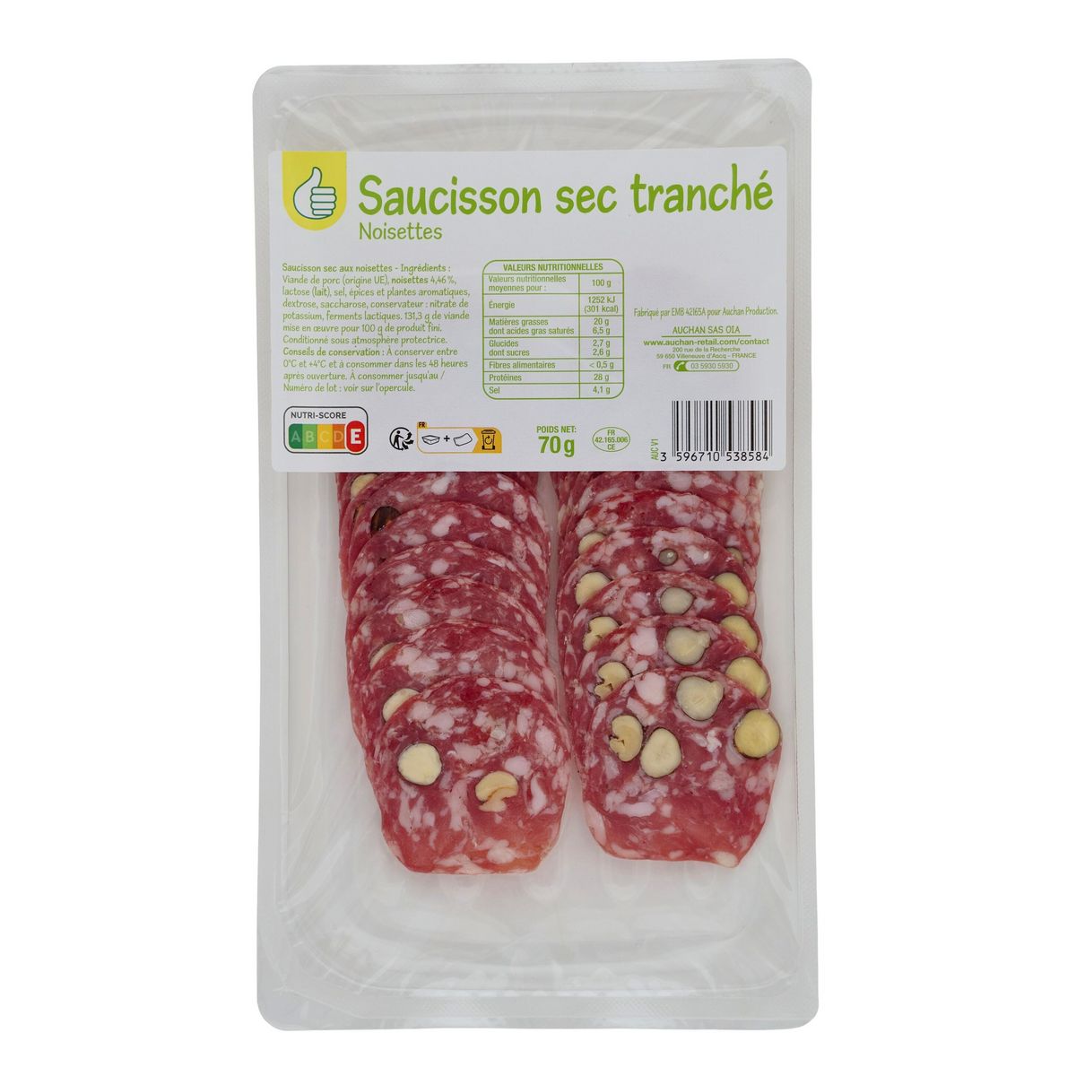 POUCE Saucisson sec tranché aux noisettes 70g