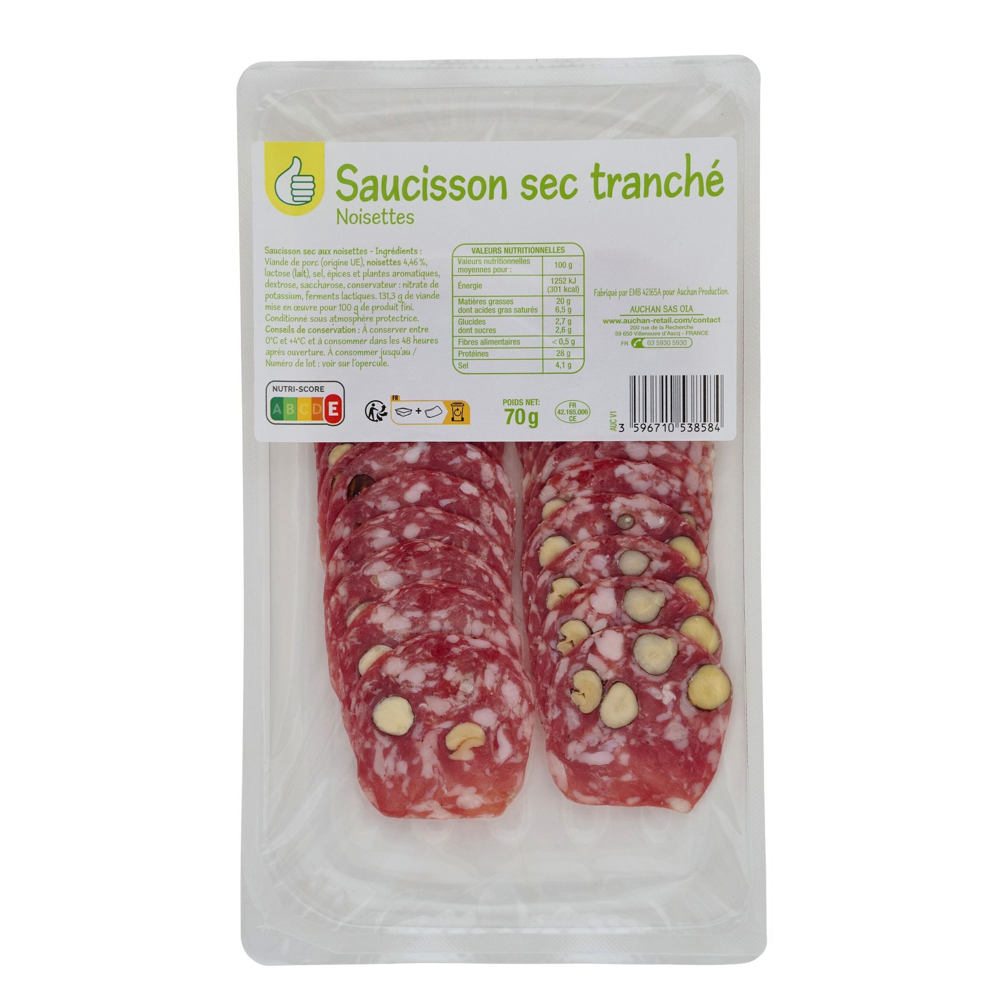 Voir la diapositive 2 : POUCE Saucisson sec tranché aux noisettes 70g