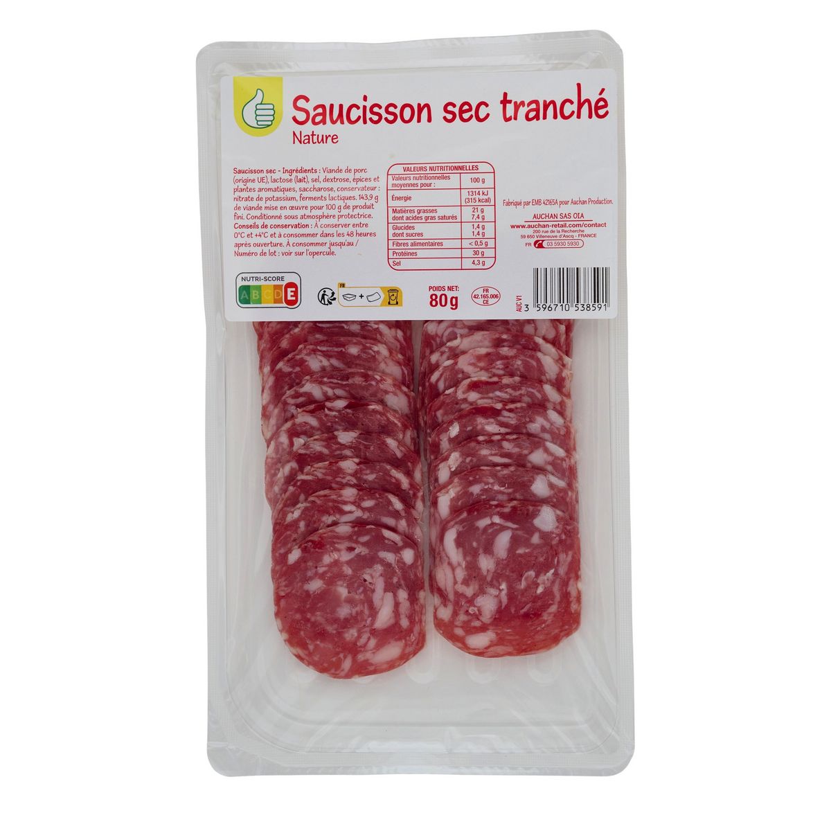 POUCE Saucisson sec tranché nature 80g