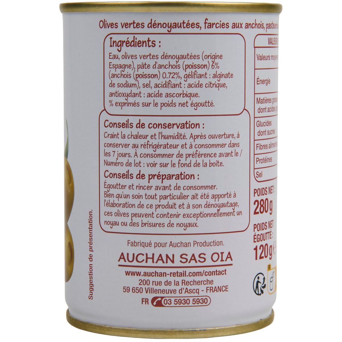POUCE Olives farcies aux anchois 280g