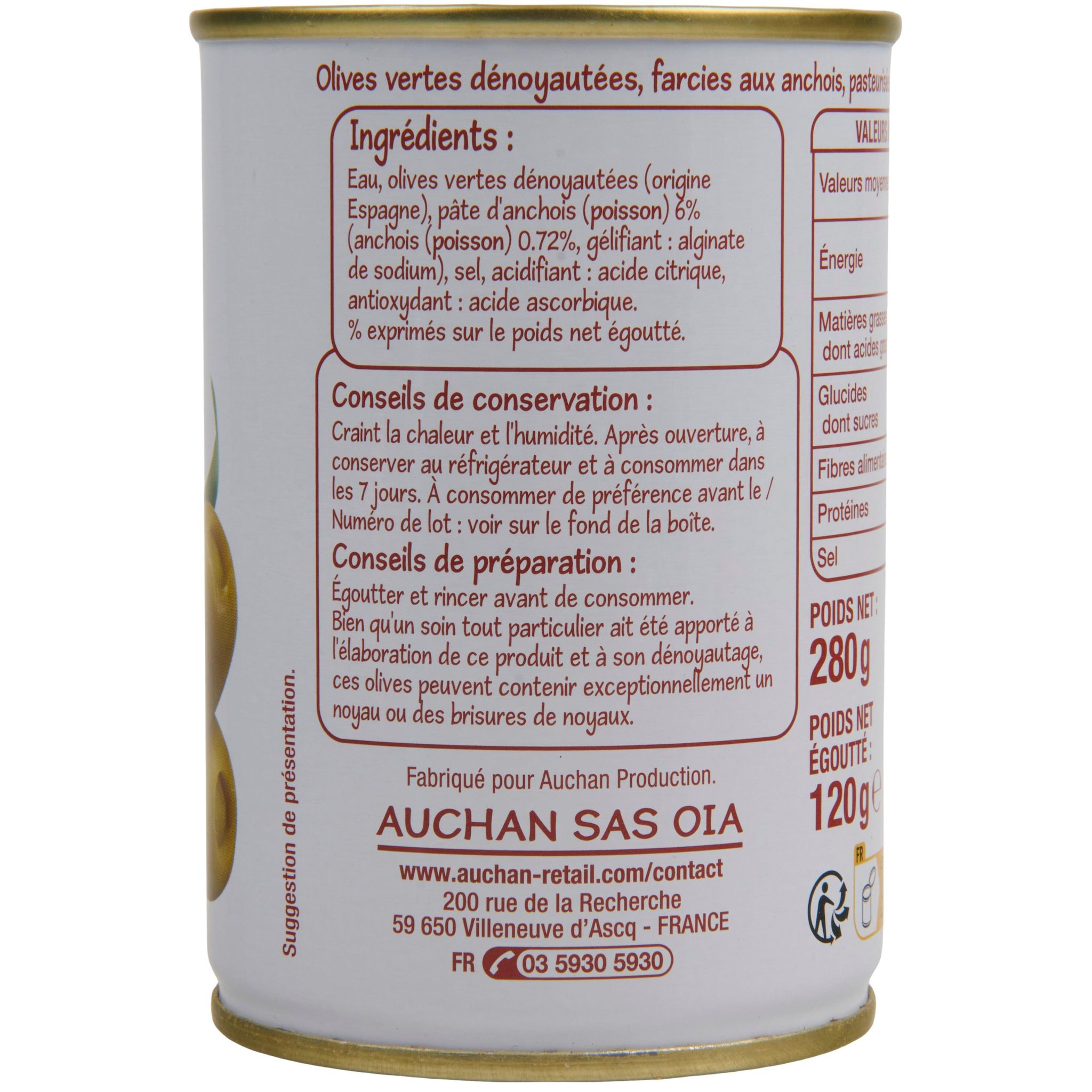Voir la diapositive 3 : POUCE Olives farcies aux anchois 280g