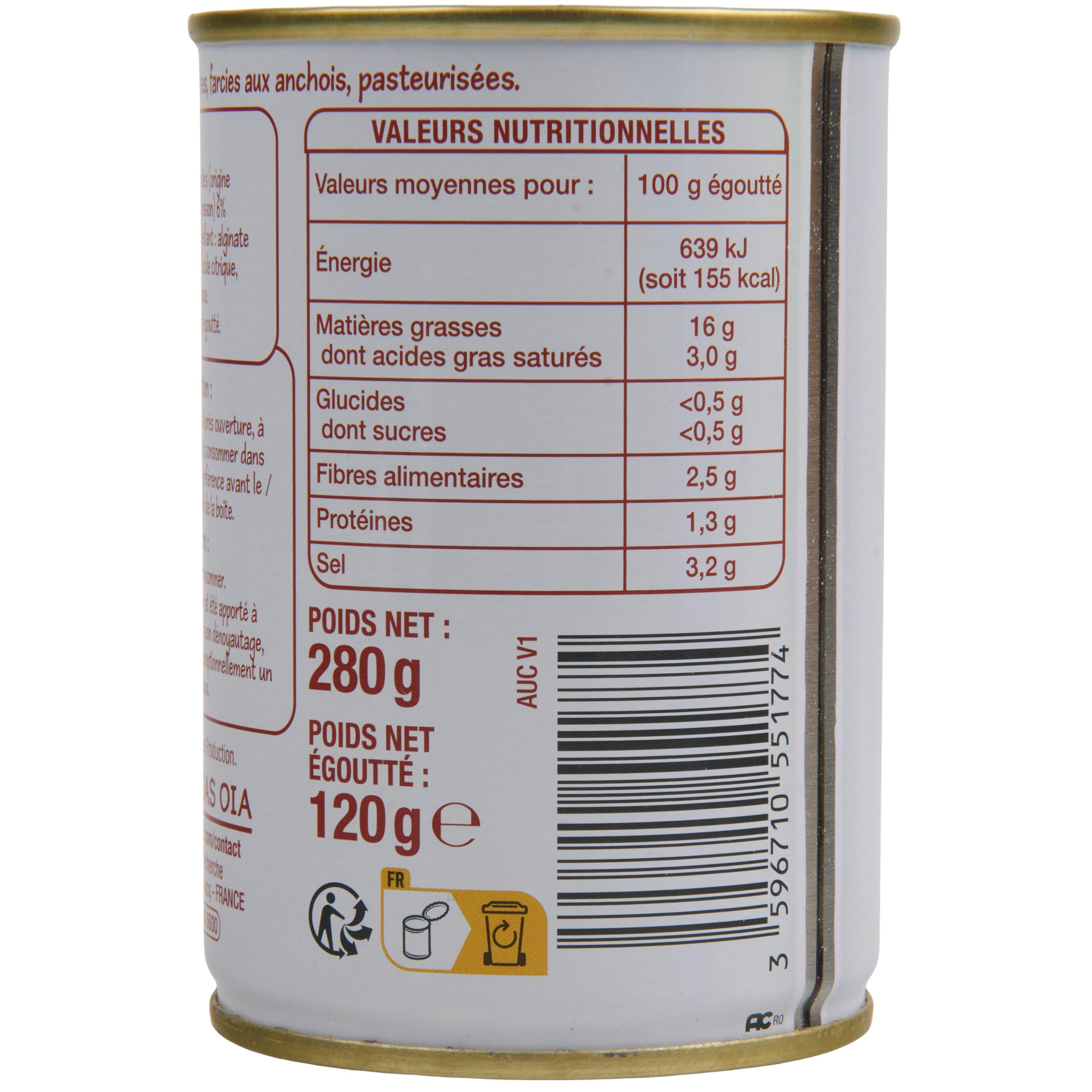 Voir la diapositive 4 : POUCE Olives farcies aux anchois 280g