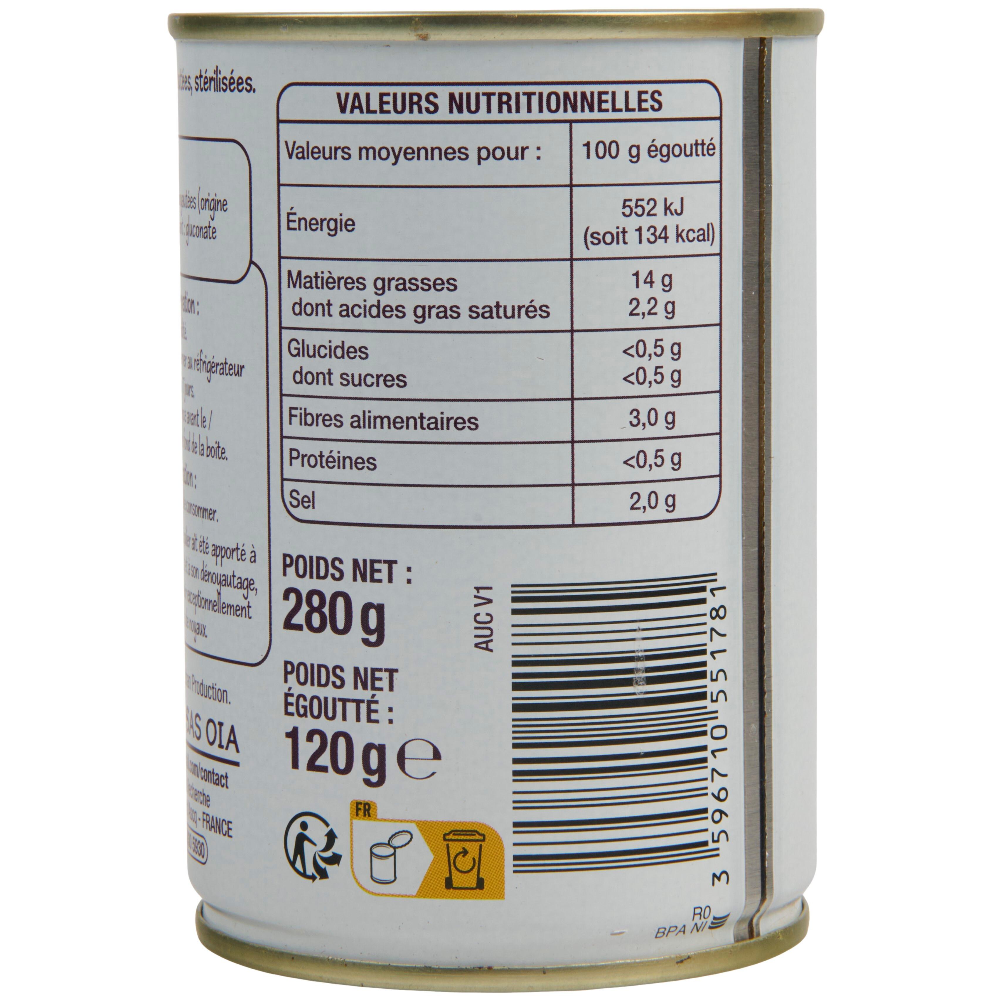 Voir la diapositive 3 : POUCE Olives noires dénoyautées 280g