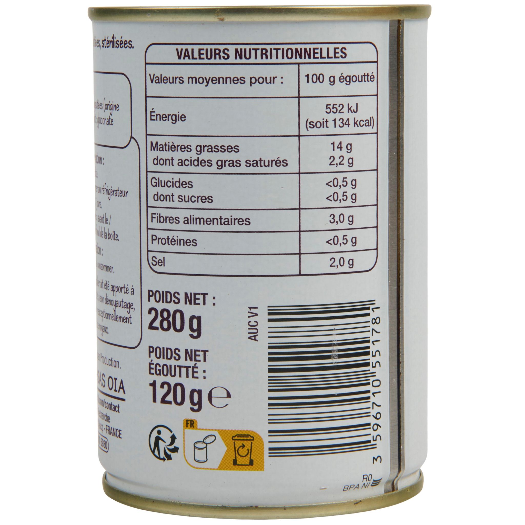 Voir la diapositive 4 : POUCE Olives noires dénoyautées 280g