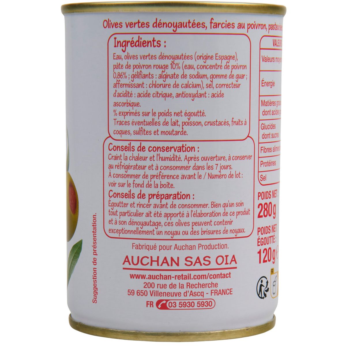 POUCE Olives farcies aux poivrons 280g