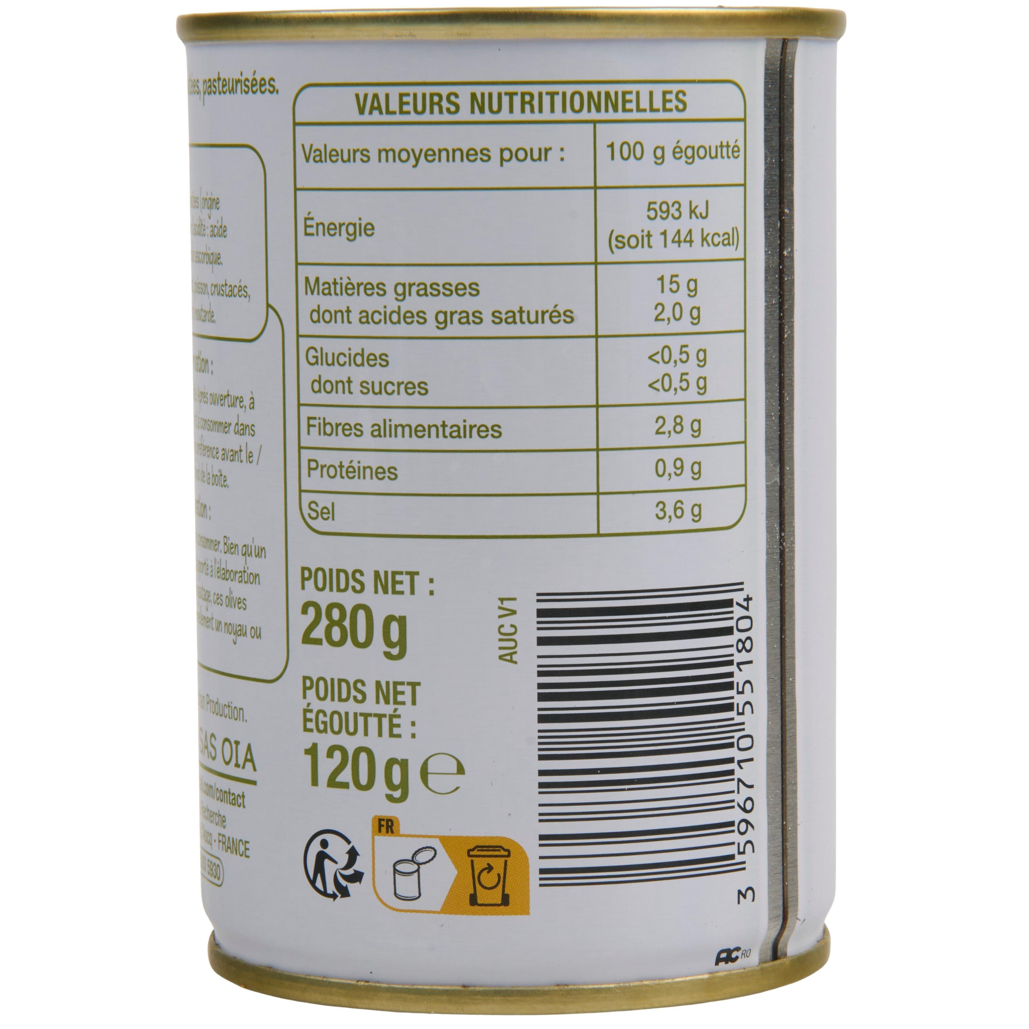 Voir la diapositive 2 : POUCE Olives vertes dénoyautées 280g