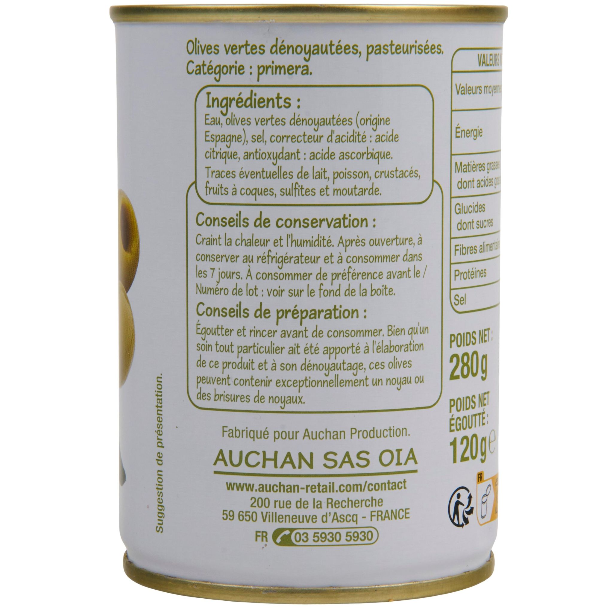 Voir la diapositive 3 : POUCE Olives vertes dénoyautées 280g