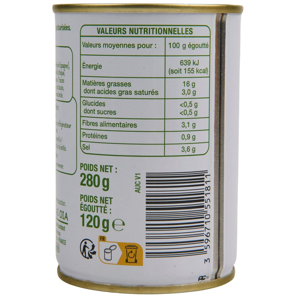 POUCE Olives vertes entières 280g