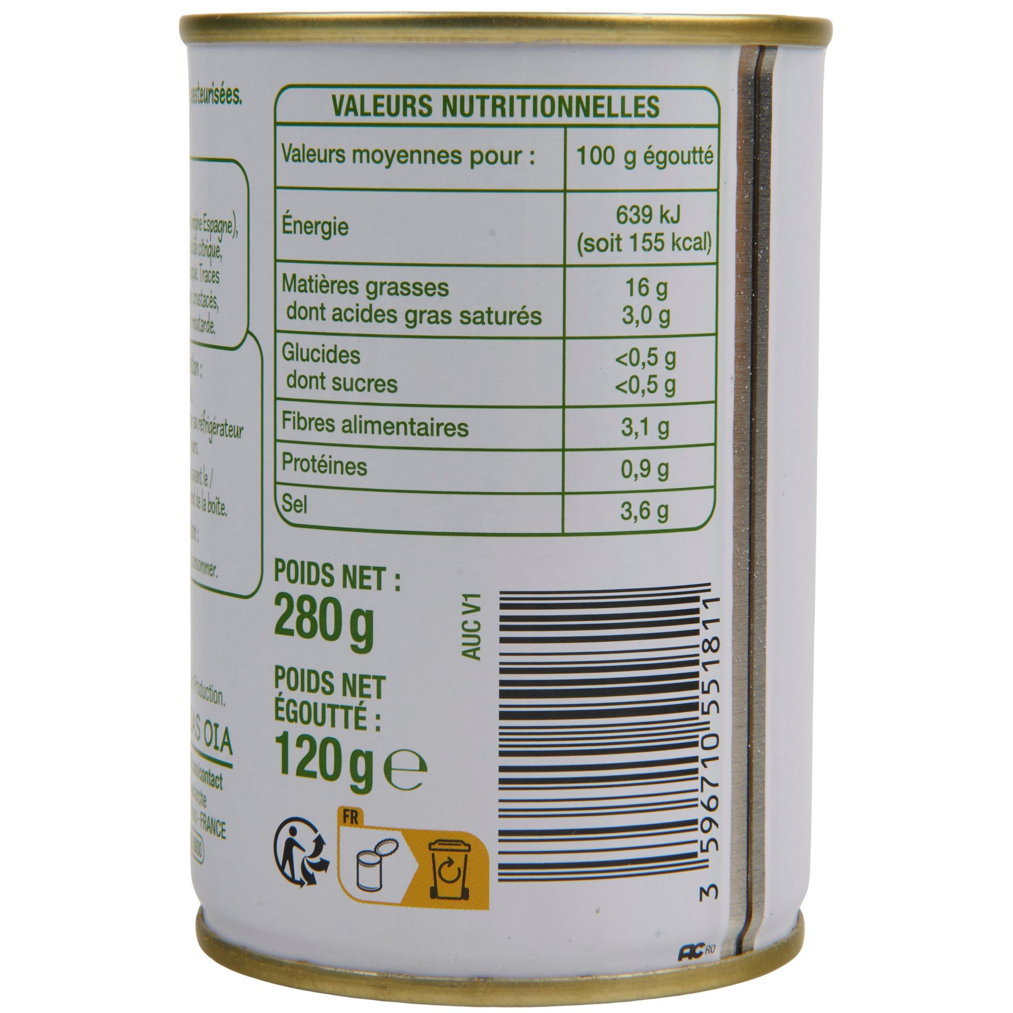 Voir la diapositive 3 : POUCE Olives vertes entières 280g