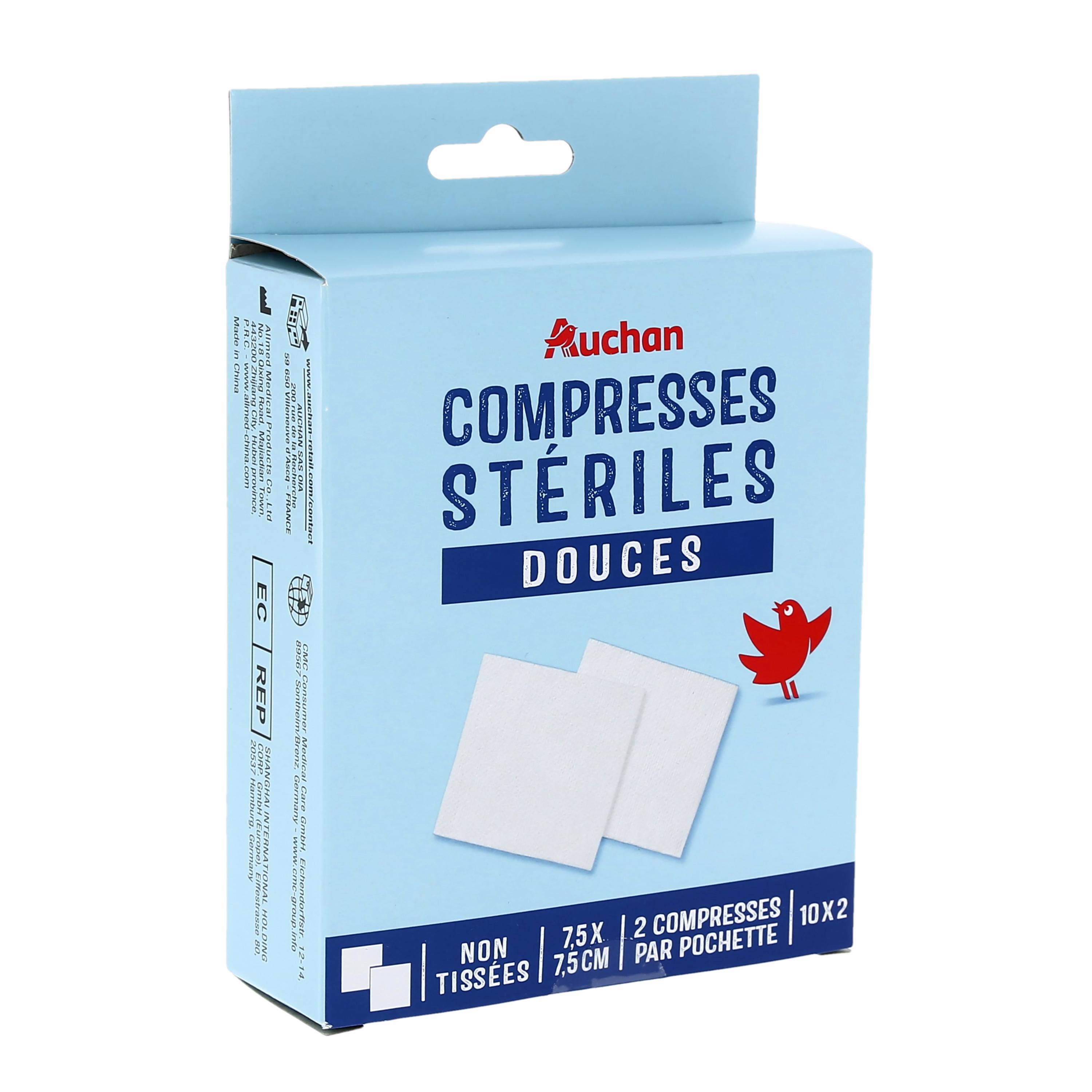 Voir la diapositive 2 : AUCHAN Compresses stériles douces 10x2 compresses